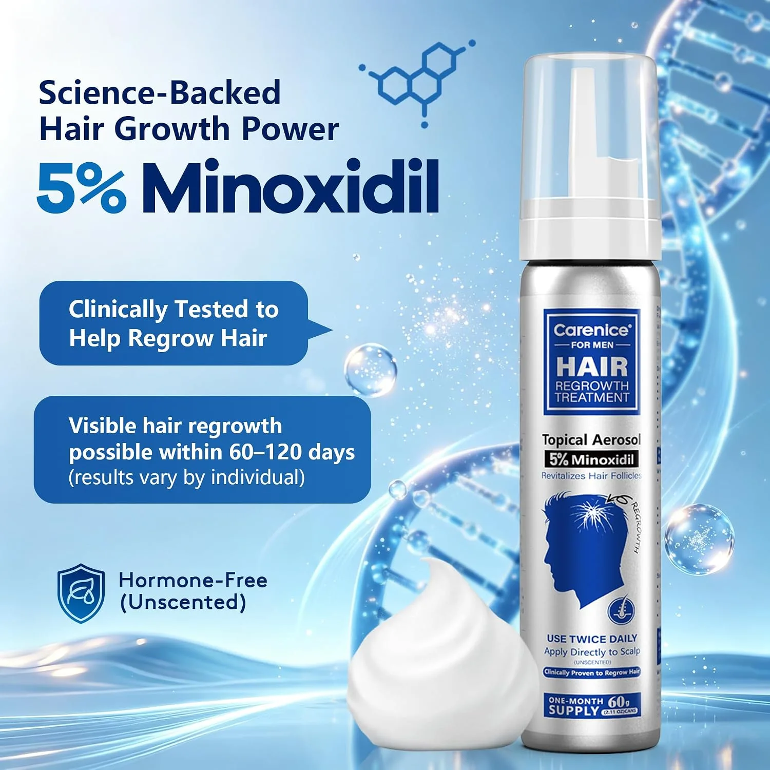 Men's 5% Topical Minoxidil Aerosol Foam Unscented, Biotin Infused Hair Beard Growth Treatment for Thicker Fuller Hair, Comparable to Rogaine Active Ingredient, 8.44oz 4 Month Supply