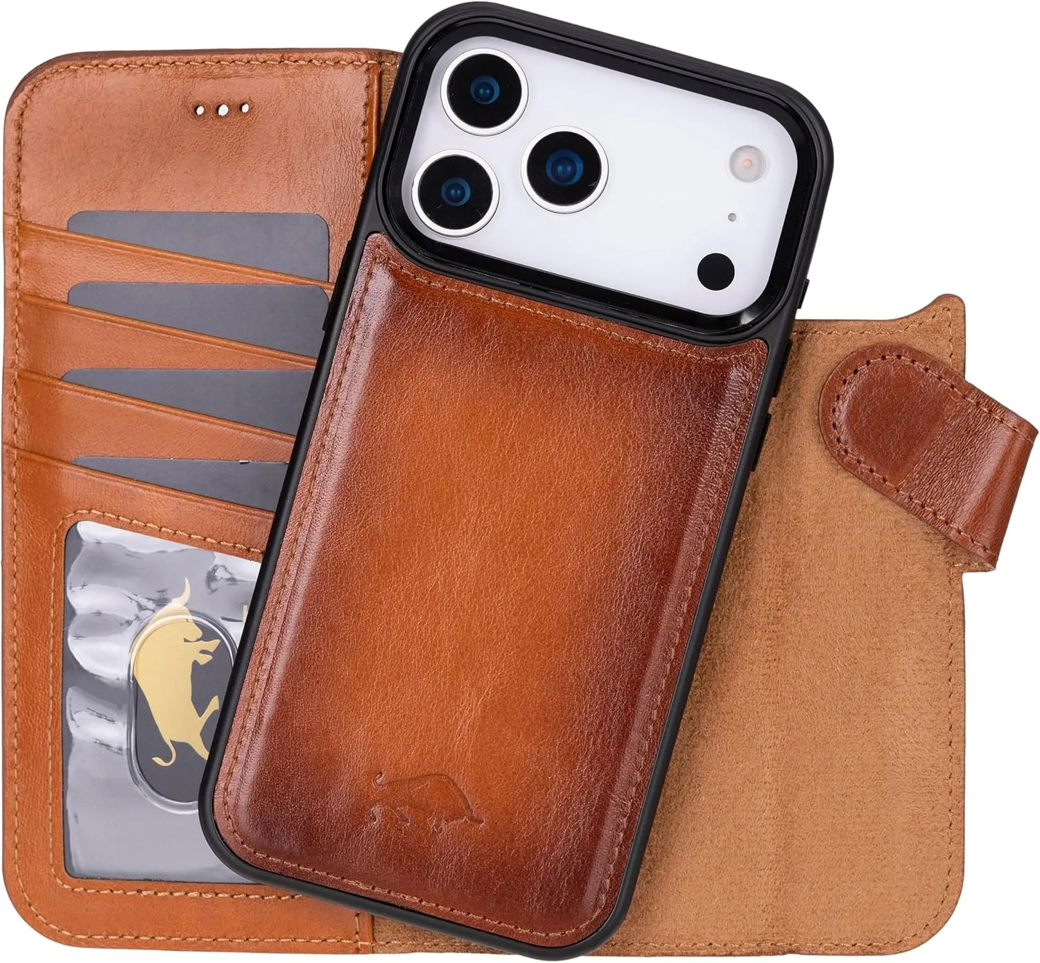 VENOULT Wallet Case for iPhone 17 Pro, Full Grain Genuine Turkish Leather, Magnetic Detachable, RFID Protected 4 Card Slots, Business Style, Compatible with MagSafe, Handmade (Chestnut)