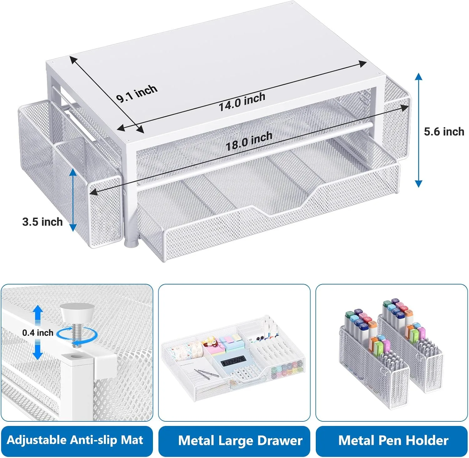 OPNICE Desk Organizer, Monitor Stand Riser with Drawer and 2 Pen Holders