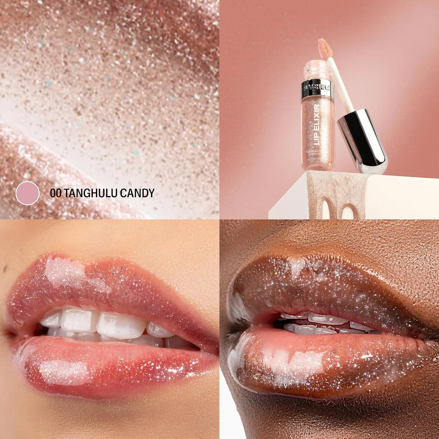 Sacheu Lip Elixir Hydrating Lip Gloss, High-Shine, Tanghulu Candy