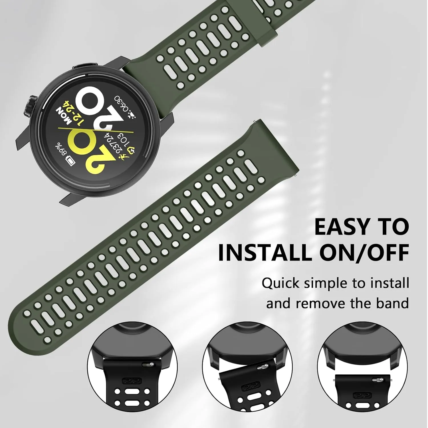 Compatible with Coros Pace 3/Apex 2 Pro/Apex Pro/Apex 46mm Watch Bands, 22mm Quick Release Watch Band Sport Silicone Watch Strap Breathable Wristband for Women Men