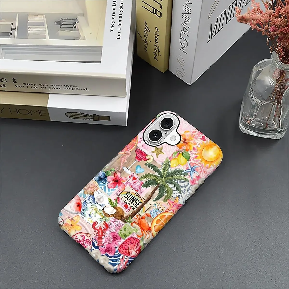 DAIZAG Case for iPhone 16,Mixed 2 Layer Design Shockproof Soft TPU Ddouble Protection Phone Case for iPhone 16-Aesthetic Summer Beach