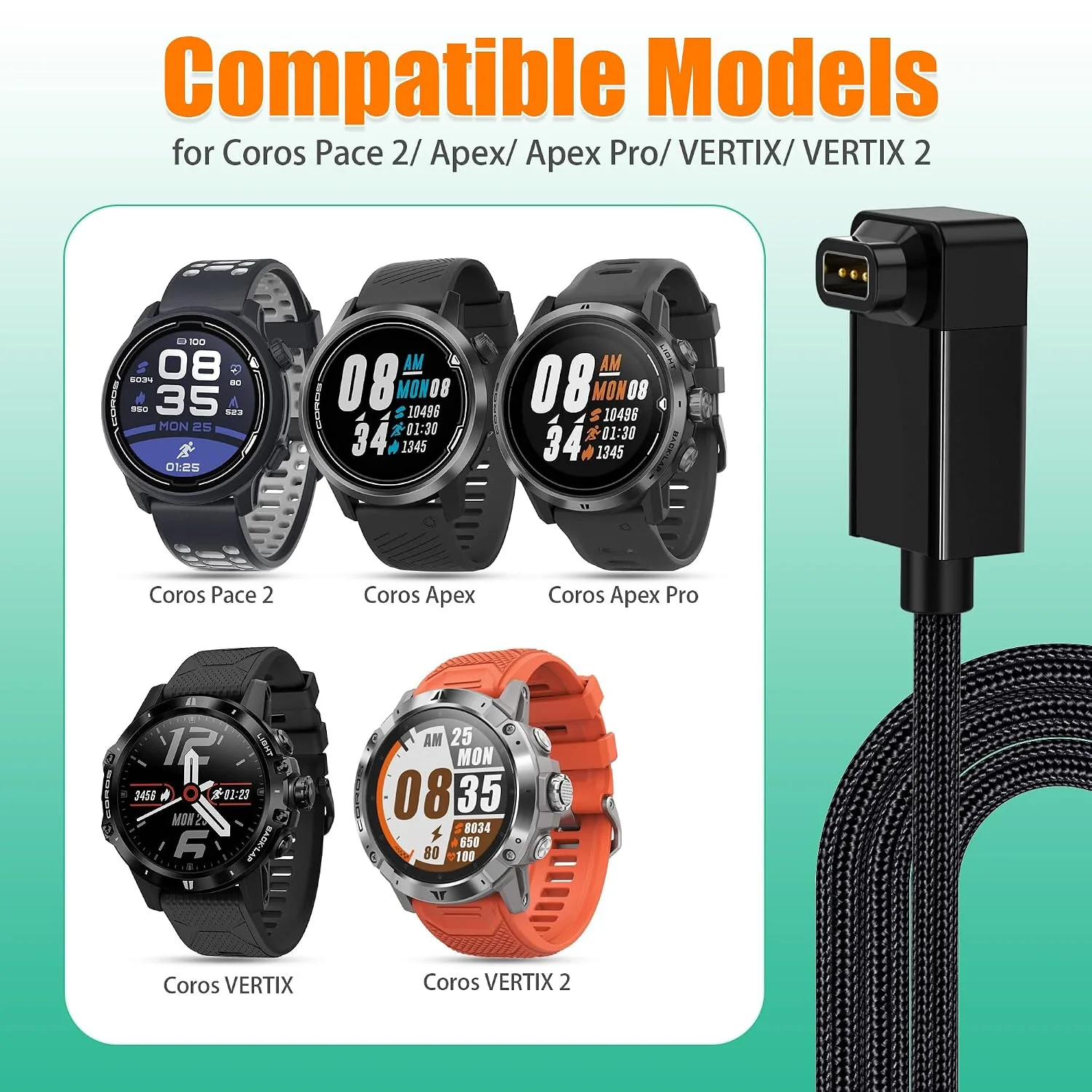 AGVEE 3.3ft Charger for Coros Smartwatch, L-Shape Right Angle