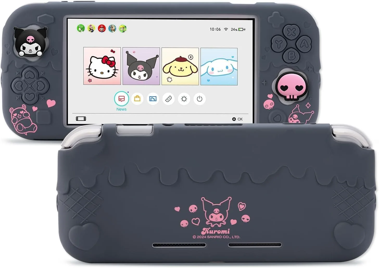 Kuitmor Switch Lite Protective Case,Soft Silicone Protective Shell,Anti-Scratch Protective Cover Case for Switch Lite with 2 Thumb Grip Caps（Purple Kuromi）