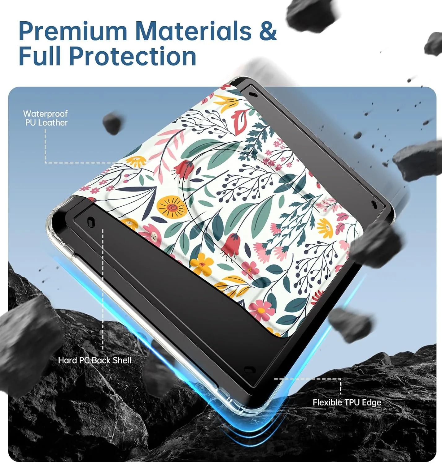 MoKo 360°Rotating Case for 7" Kindle Paperwhite 12th Gen/Colorsoft, Flowers