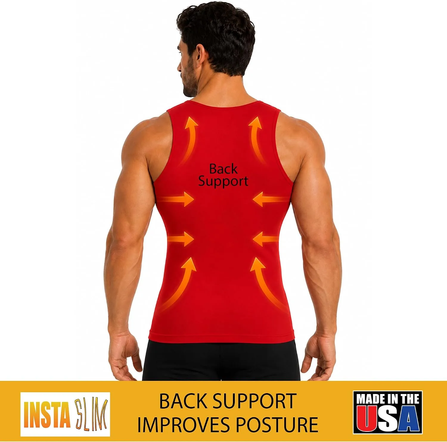 Insta Slim - Made in USA 3 Pack Compression Muscle Tank Body Shapers for Men. Back Support, Slimming Shapewear Undershirt
