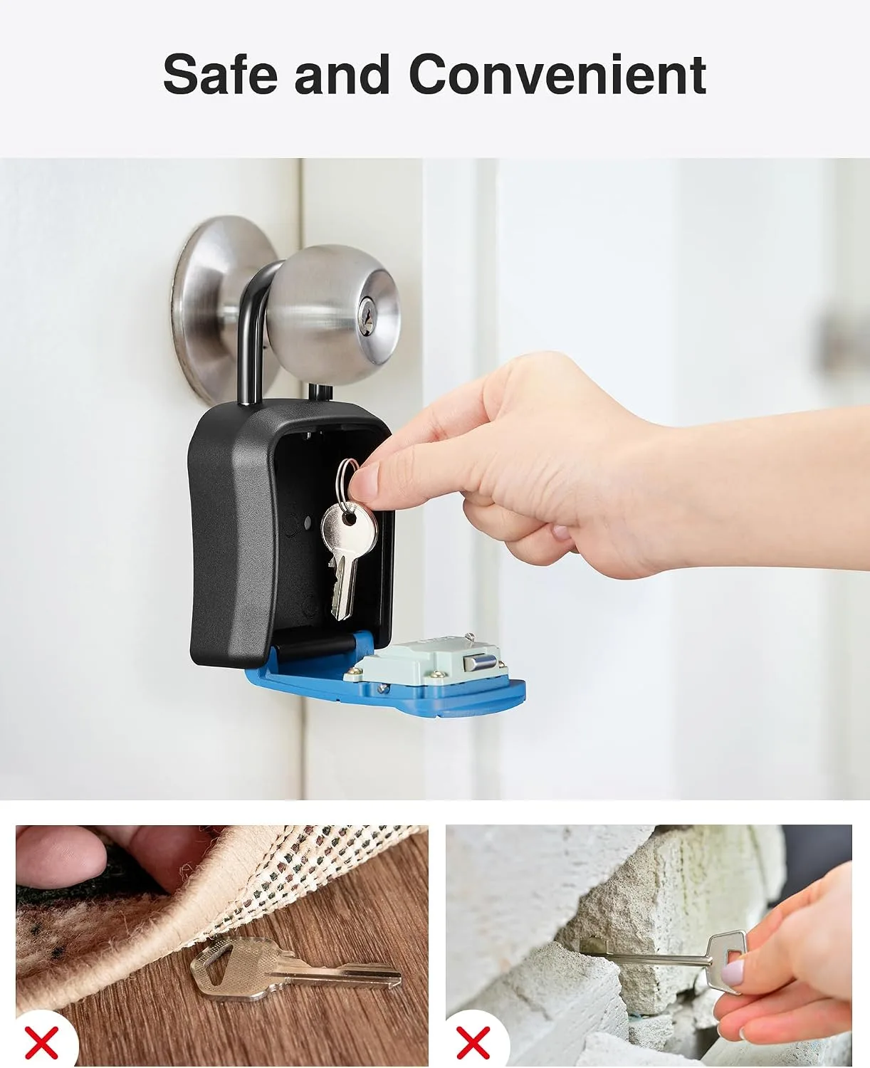 Puroma Key Lock Box Outdoor 4 Digit Code Combination Lockbox House, 1 Blue