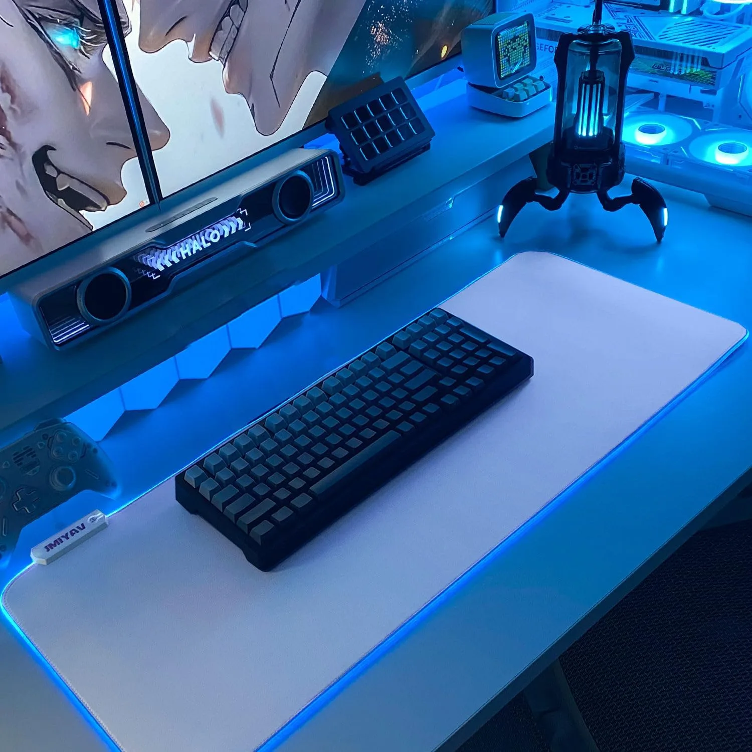 JMIYAV White Gaming Mouse Pad RGB Mousepad 31.5x12In Non-Slip Rubber Base Extra Large Cool XL XXL Computer Desk Pad Gaming Accessories Setup LED Light Up Big Mouse Pad for Gamer