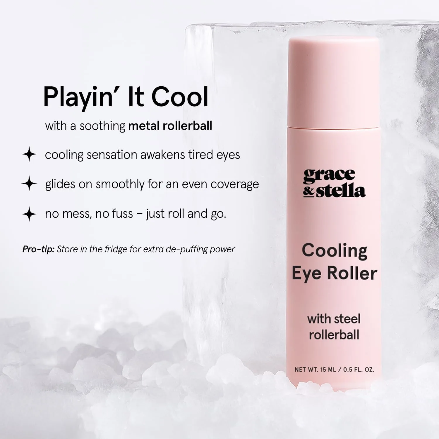 grace & stella Under Eye Serum Roller with Cooling Metal Ball (15ml)