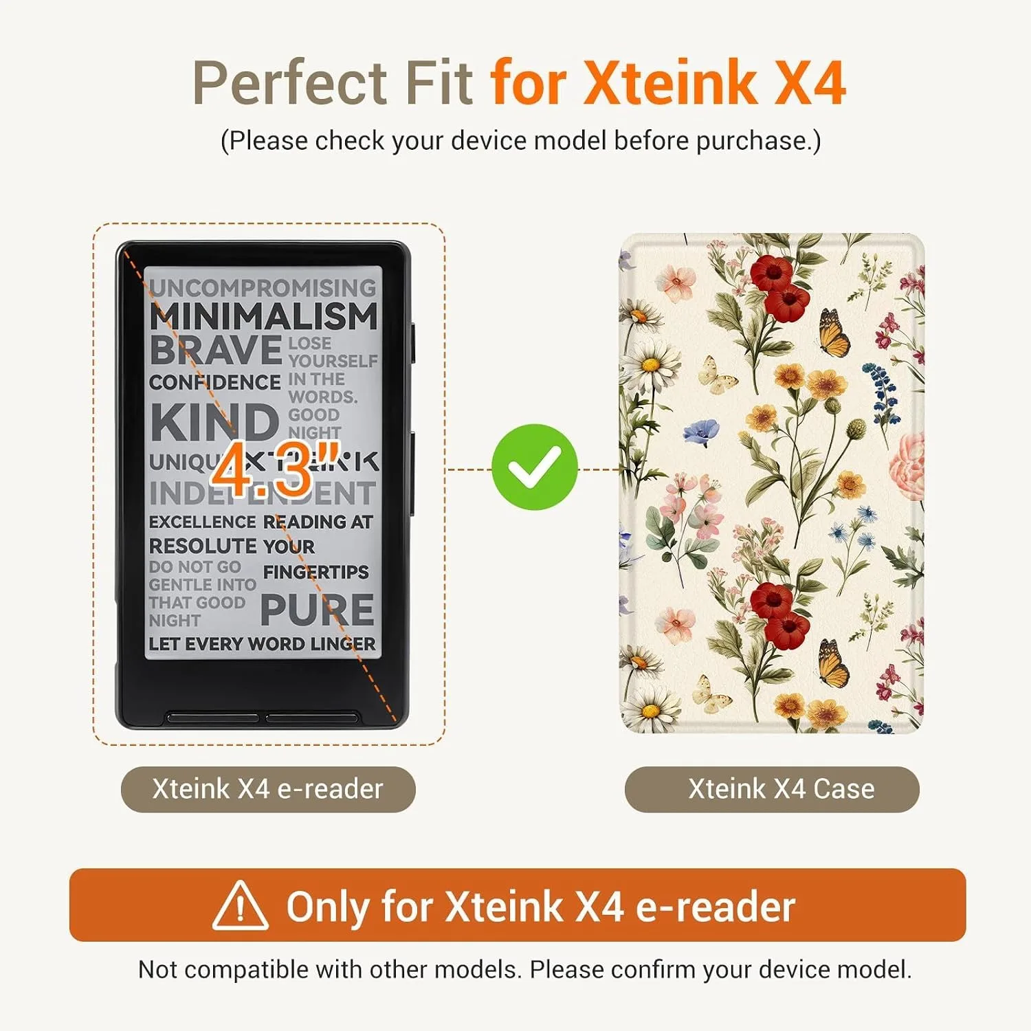 CoBak Magnetic Case for XTEINK X3 eBook Reader, 3.7" Ultra-Lightweight PU Leather Cover(Classical Flowers)