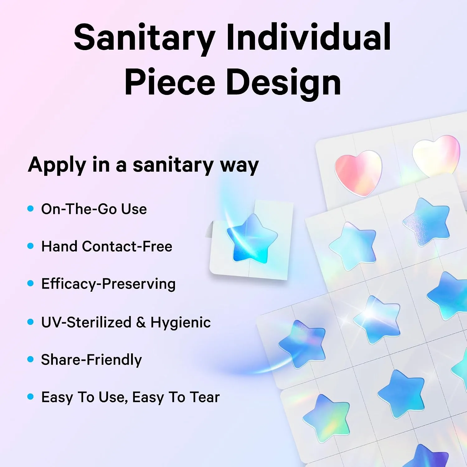 Sosky Holographic Star Pimple Patches, Hydrocolloid Acne Patches, 144 Count Blue Pink Star Heart Moon Cloud Butterfly Flower