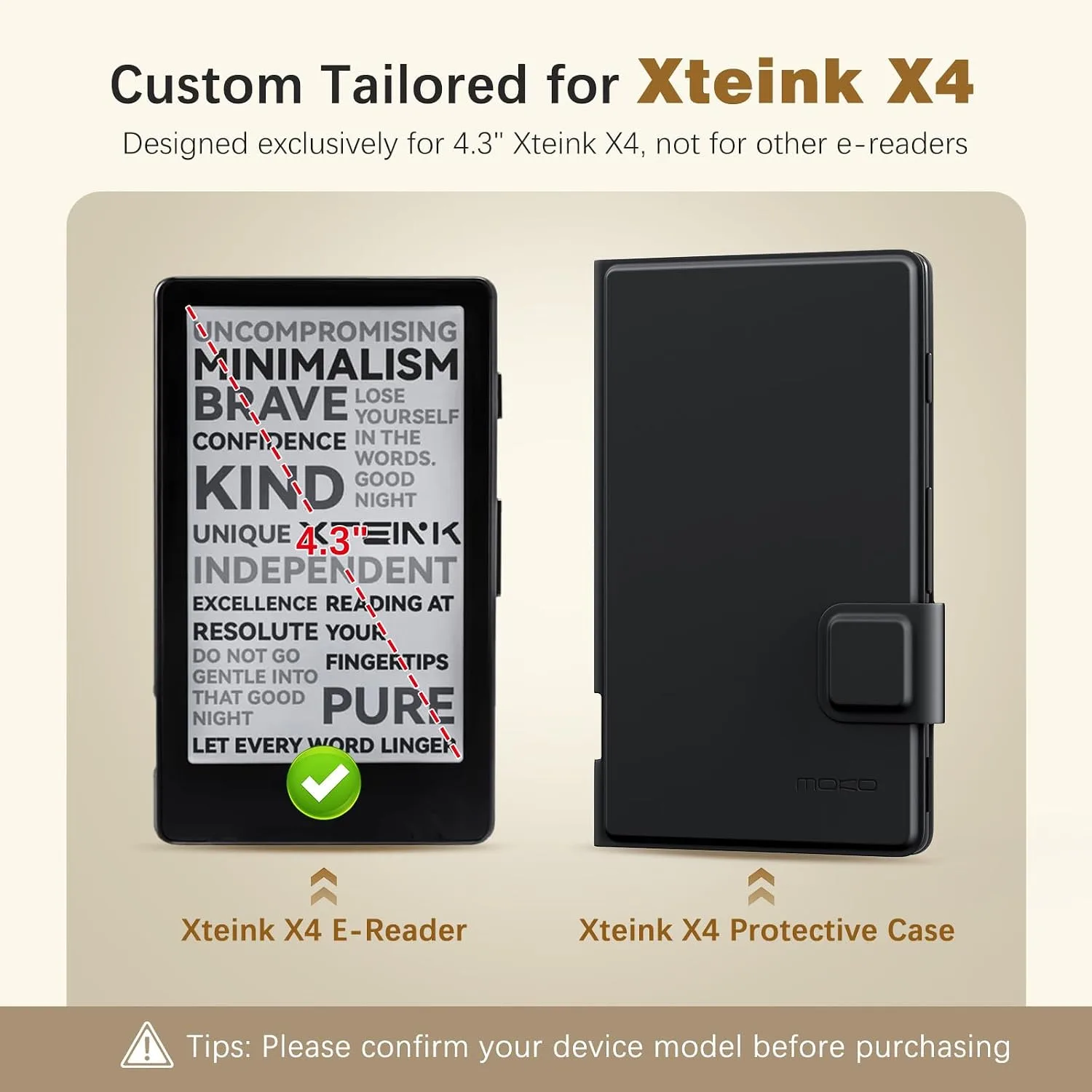 MoKo Magnetic Case for XTEINK X4 E-Reader 4.3 Inch, Black