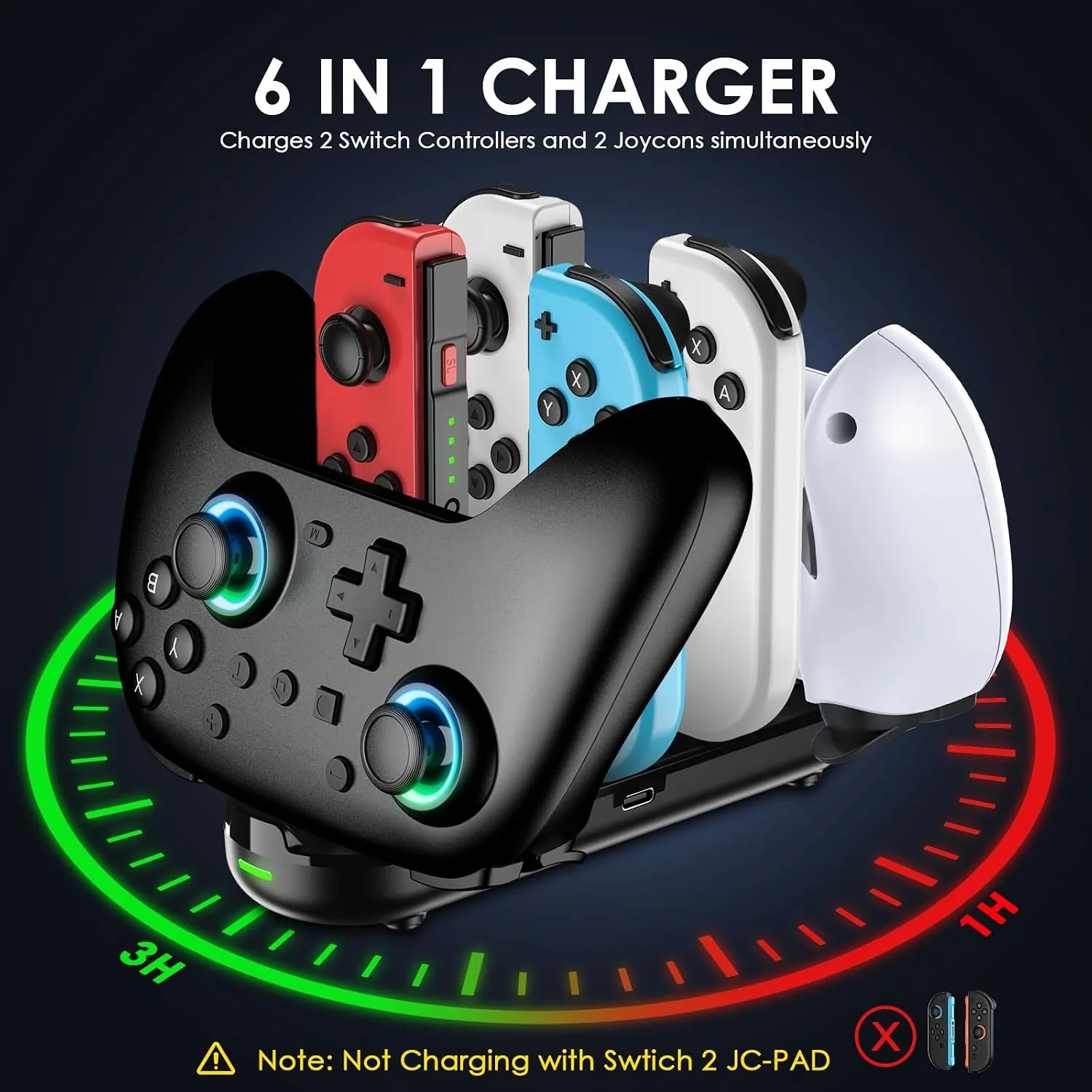 Switch Controllers 2 Pack with Charging Dock, Switch 2 Controller for Nintendo Switch/Switch 2/OLED/Lite, RGB Wireless Switch 2 Pro Controller with Wake up/6-Axis Gyro/Dual Vibration/Turbo/Screenshot