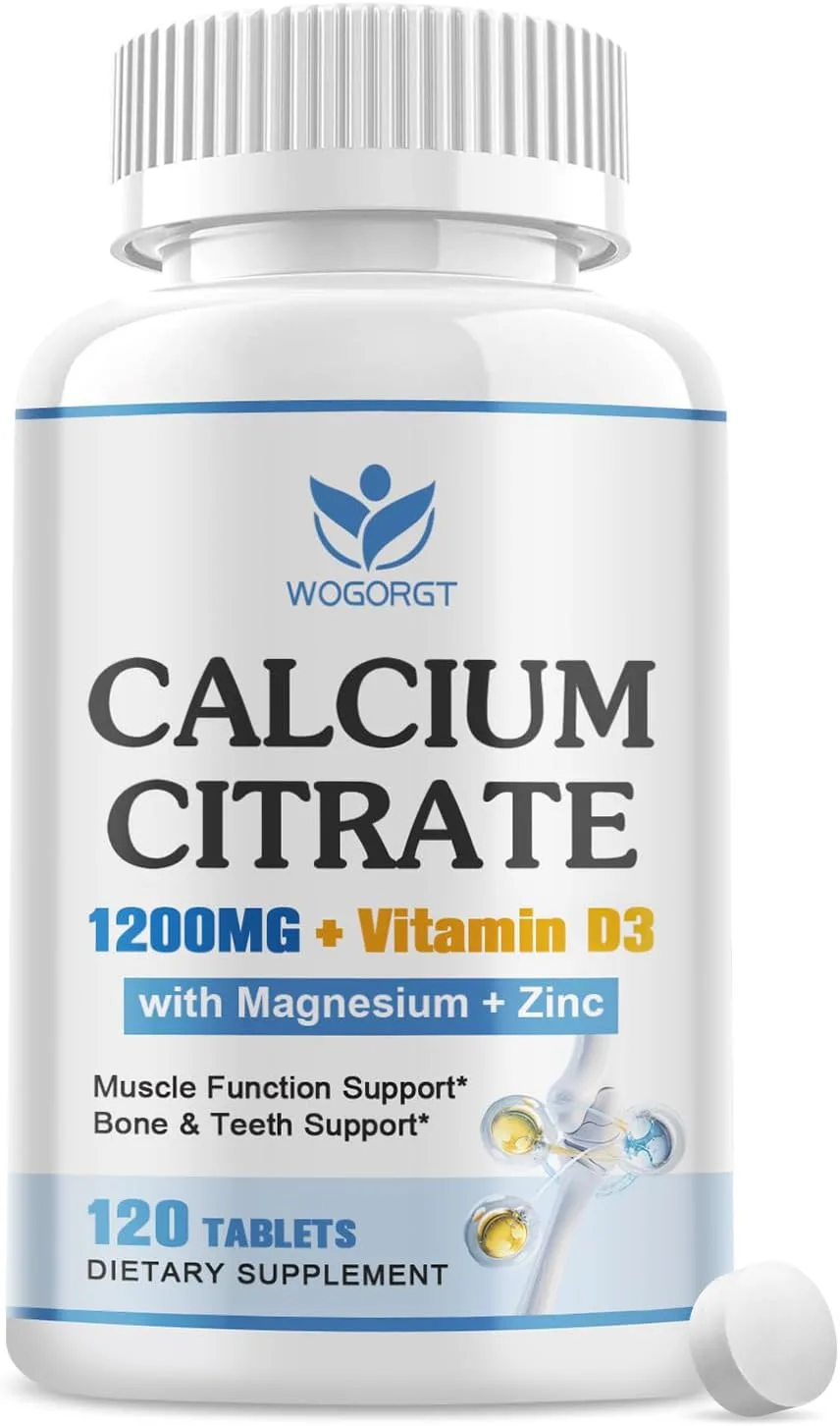 Calcium Citrate 1200mg Supplement with Vitamin D3 for Women & Men, 120Ct