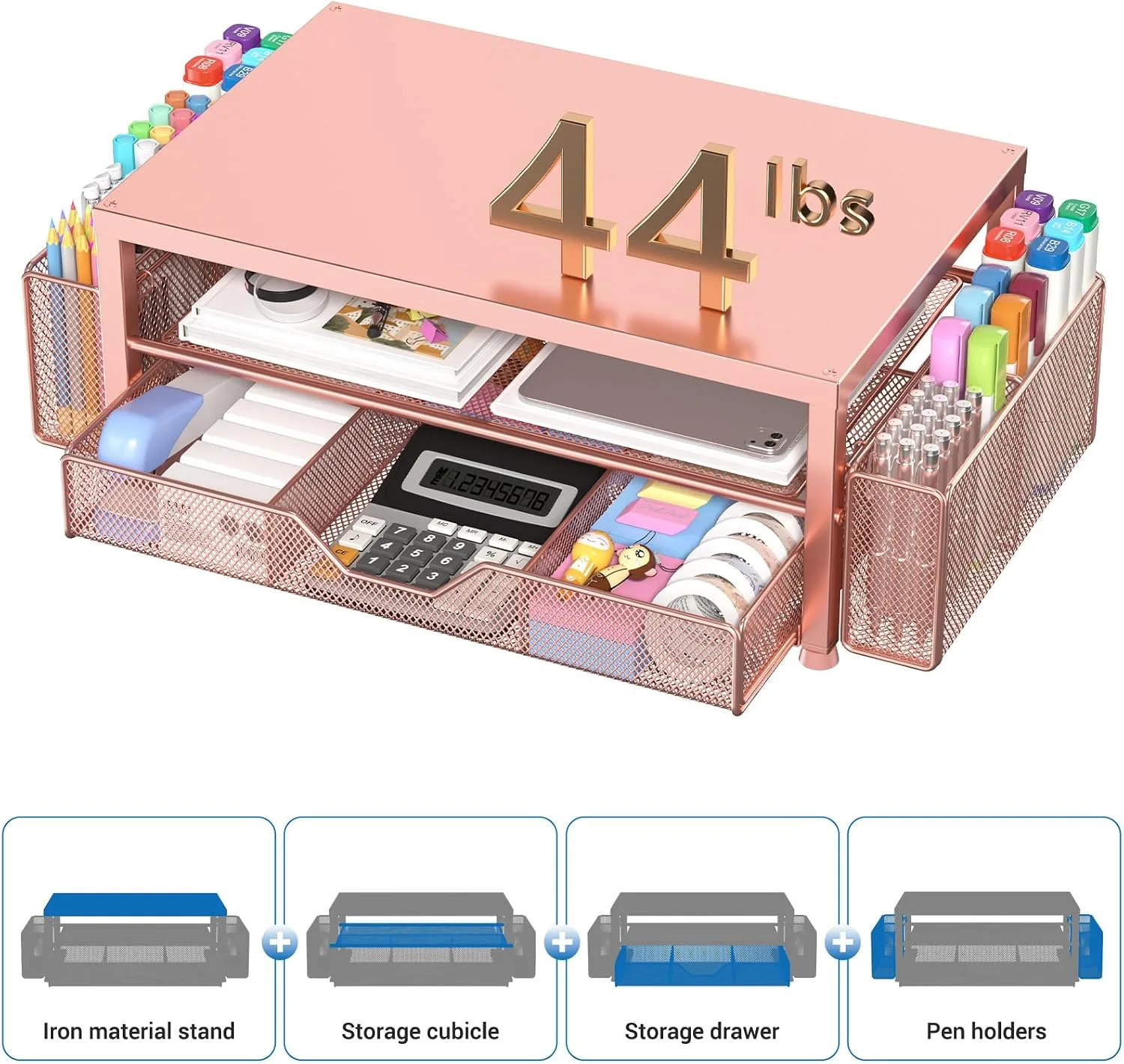 OPNICE Desk Organizer, Monitor Stand Riser with Drawer and 2 Pen Holders