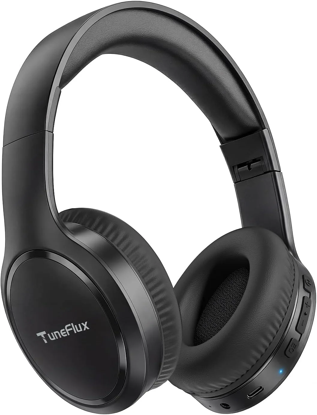 TuneFlux Bluetooth Headphones, 70H Playtime, Over-Ear, 3 EQ Modes-Black
