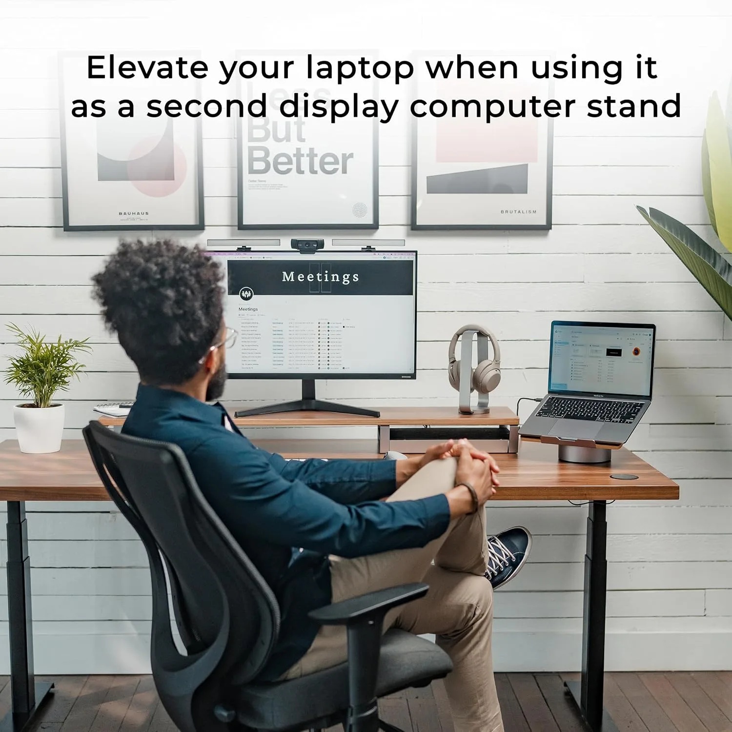 HumanCentric Laptop Riser for Desk, Black Walnut Wood Top & Space Gray Base