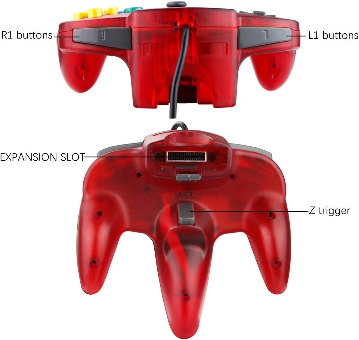 ZeroStory Classic N64 Controller, Wired N64 Controller Upgraded Joystick for N64 Video Game Console (Transparent Red and Transparent Purple)