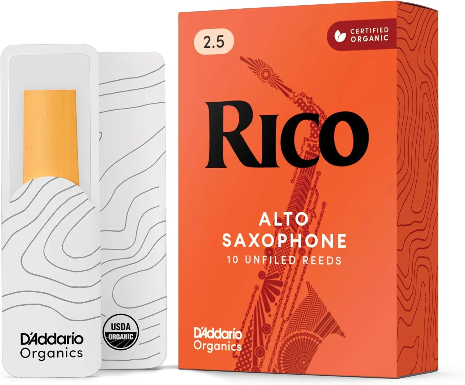 Cañas para Saxo Alto Rico Organic Strength 2.5, Pack 10