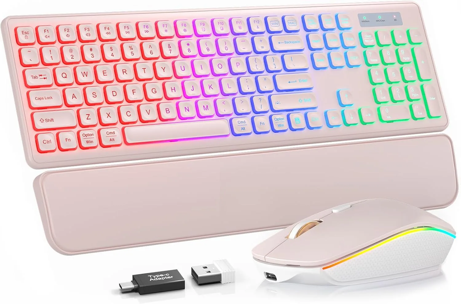 Wireless Keyboard and Mouse Combo, RGB Backlit, Wirst Rest, Rechargeable