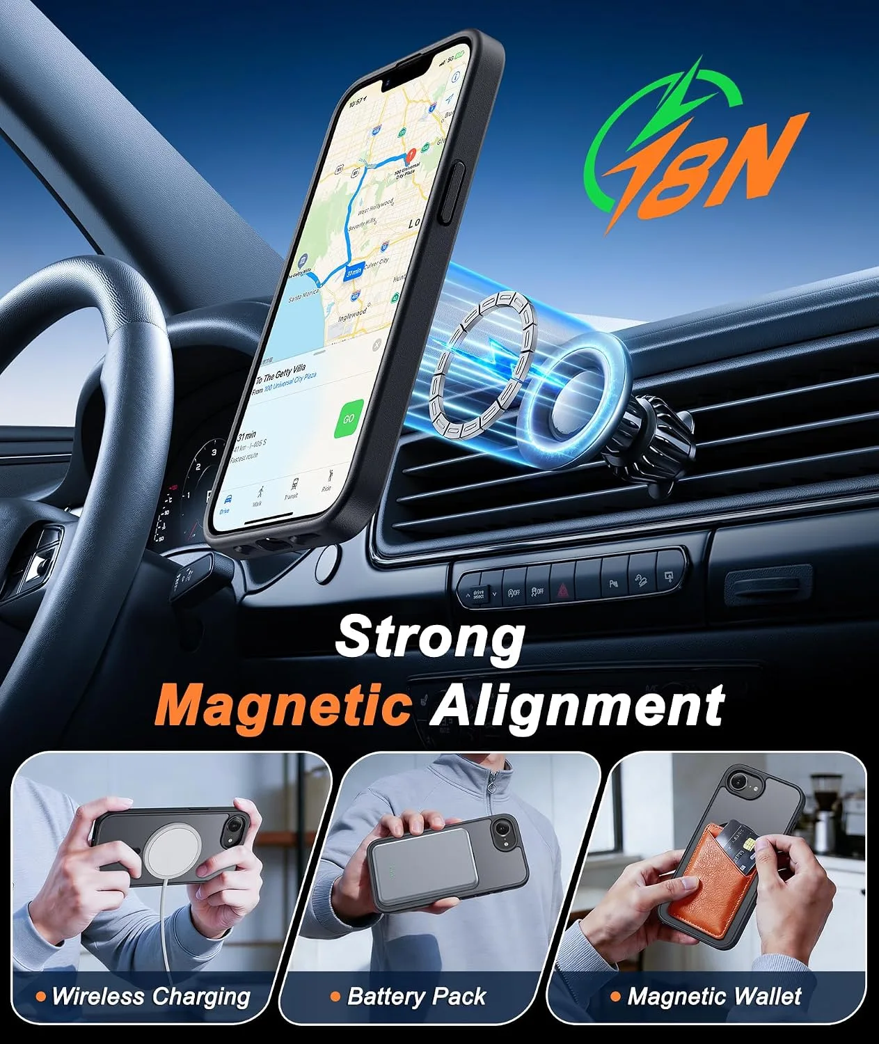 FNTCASE for iPhone 17e / 16e Case Fit for MagSafe Black