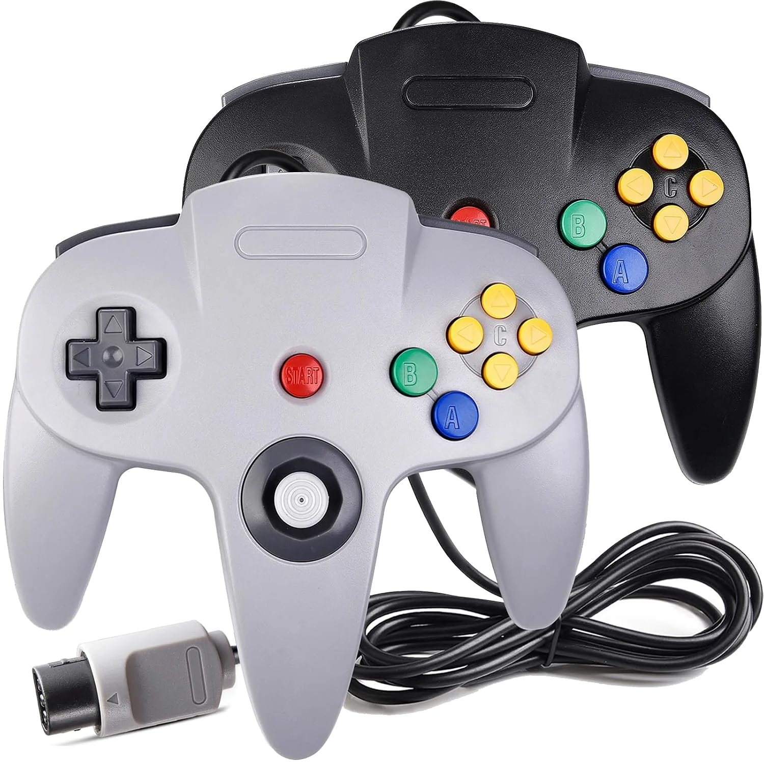 miadore Classic N64 Controller 2 Pack, Wired Retro N64 Remote Joystick Gamepad Controller Compatible with N64 Video Game System Console(black+Gray)