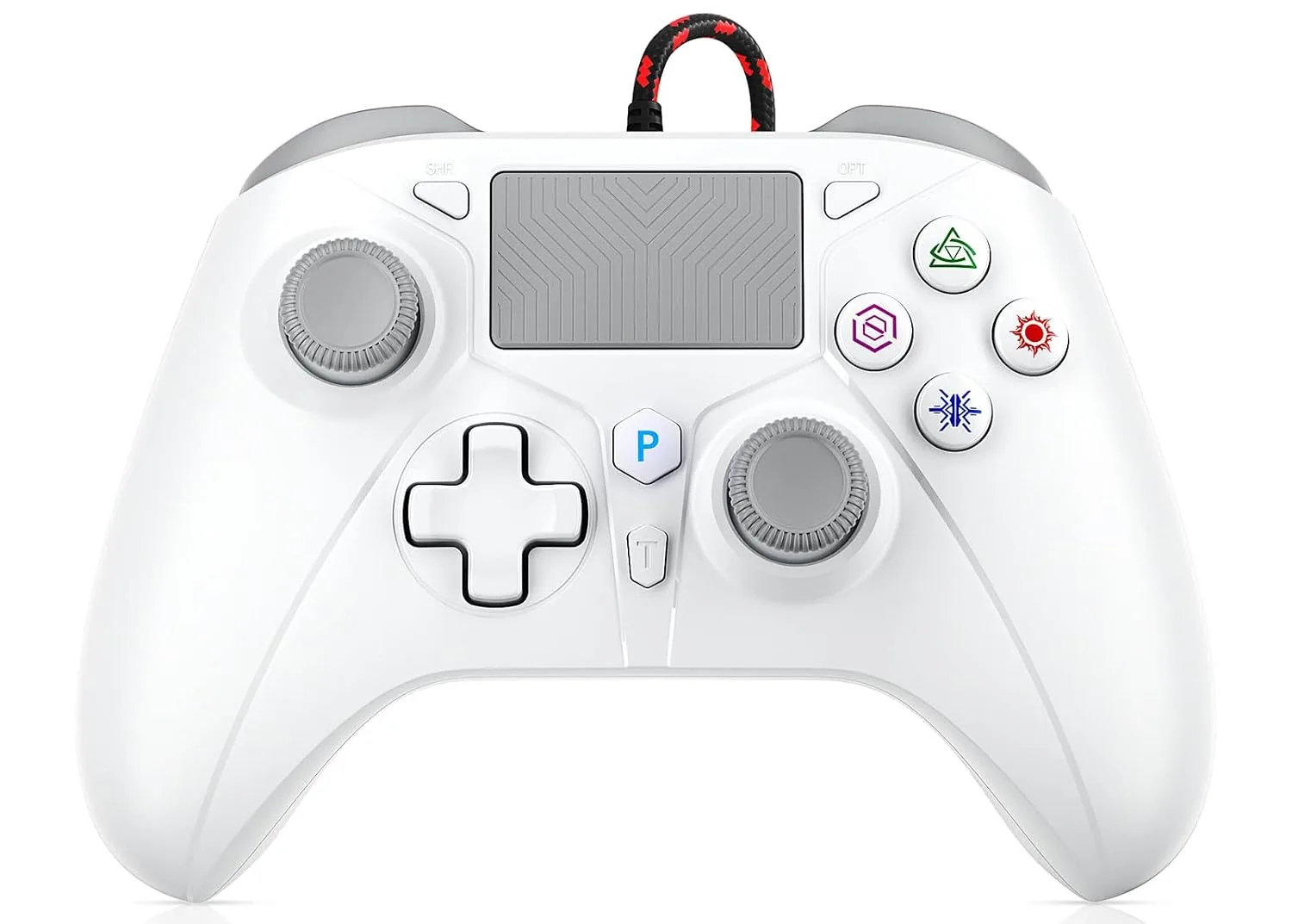 Control con cable Dinosoo 3 m con panel multitáctil y botones traseros para PS5, PS4, PC