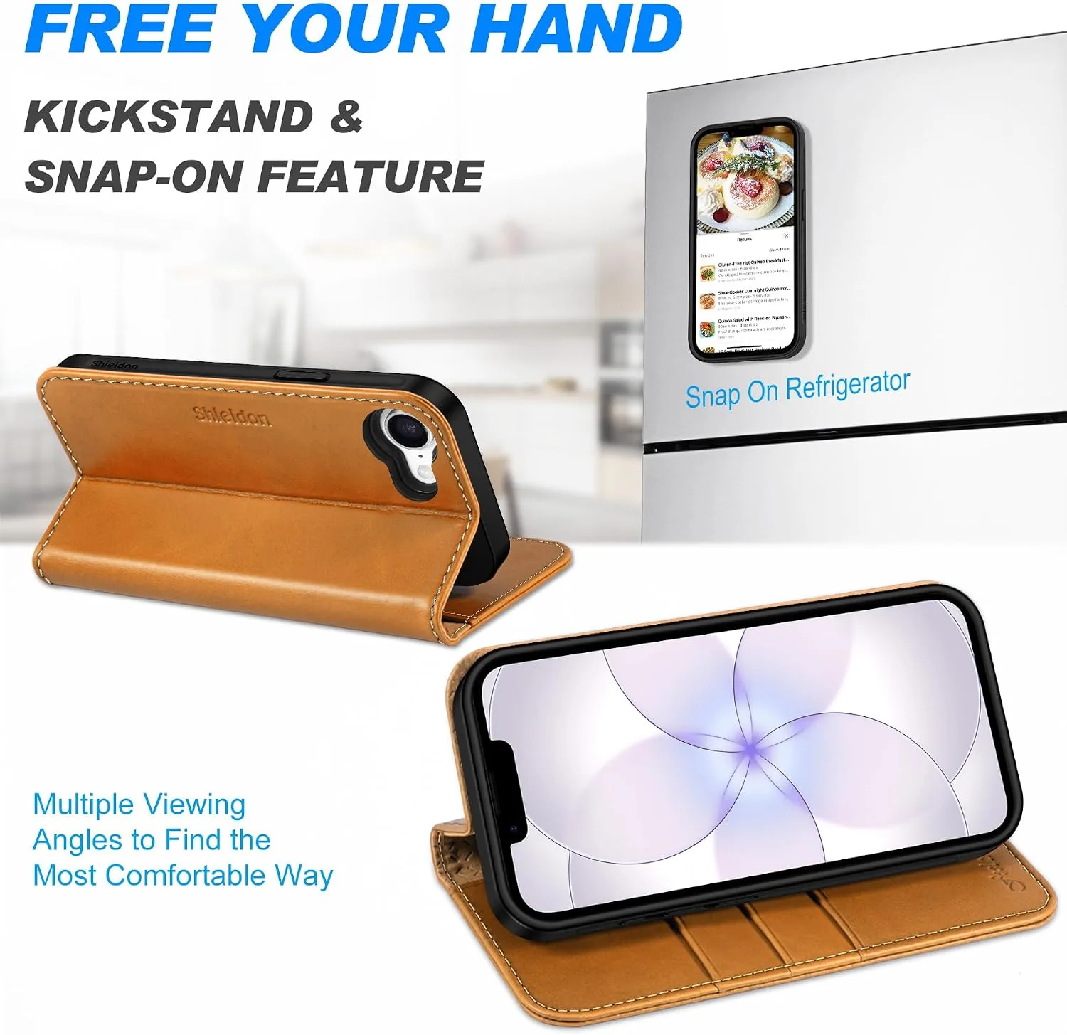 SHIELDON Removable Leather Wallet Case for iPhone 17e, Retro Light Brown