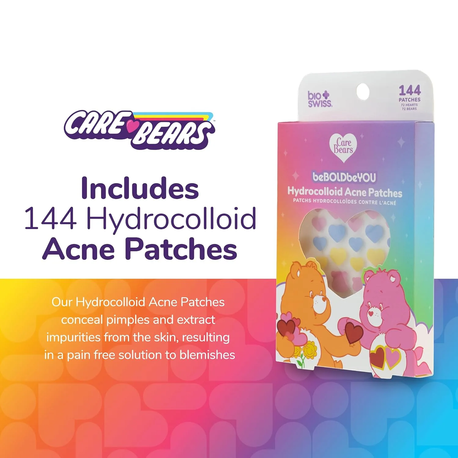 BioSwiss Care Bears Pimple Patches, Hydrocolloid Acne Patch for Zits and Blemishes, Face and Skin Stickers, 144 Count