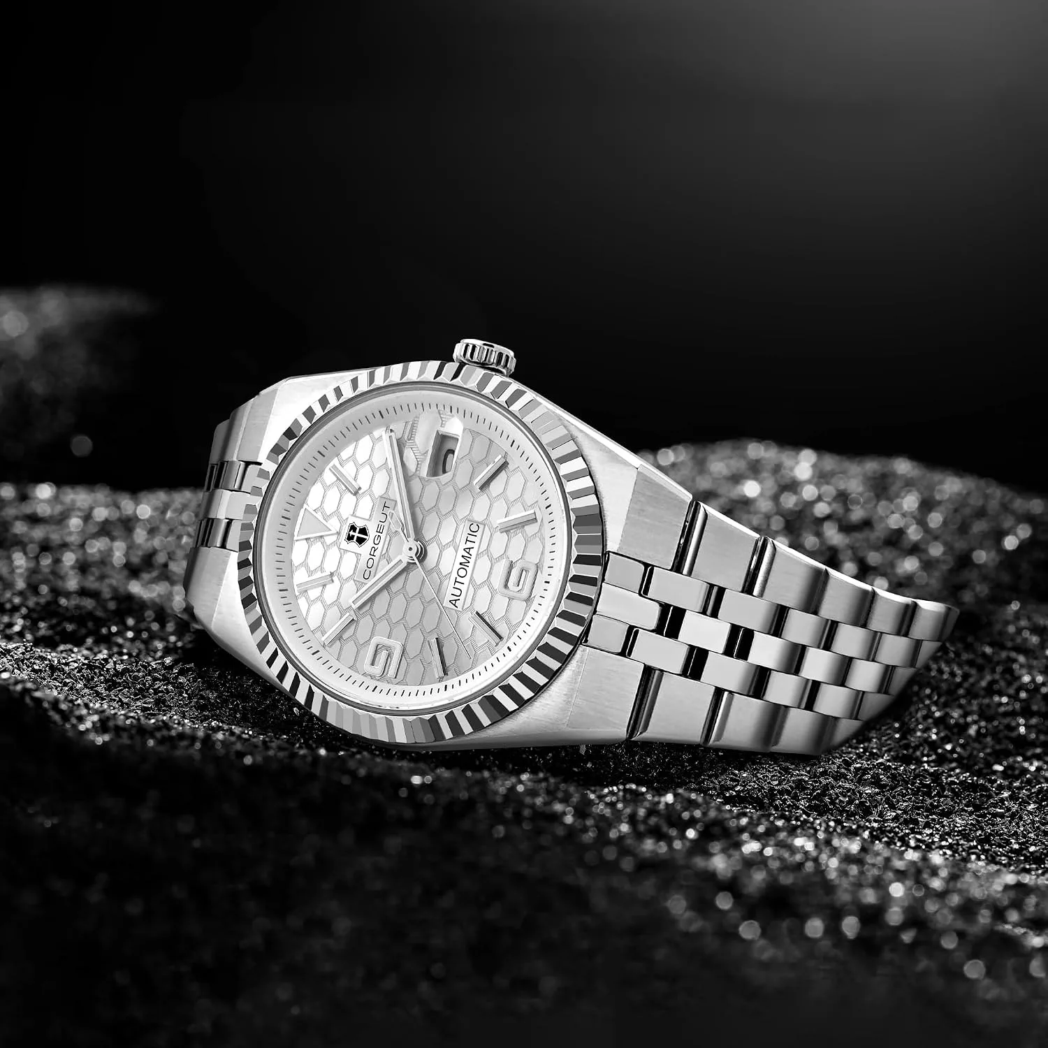 Corgeut Automatic Diver Watch for Men - 40mm Sapphire Crystal, 100M Water Resistant, Luminous Honeycomb Dial, Japanese Mechanical Movement, Stainless Steel