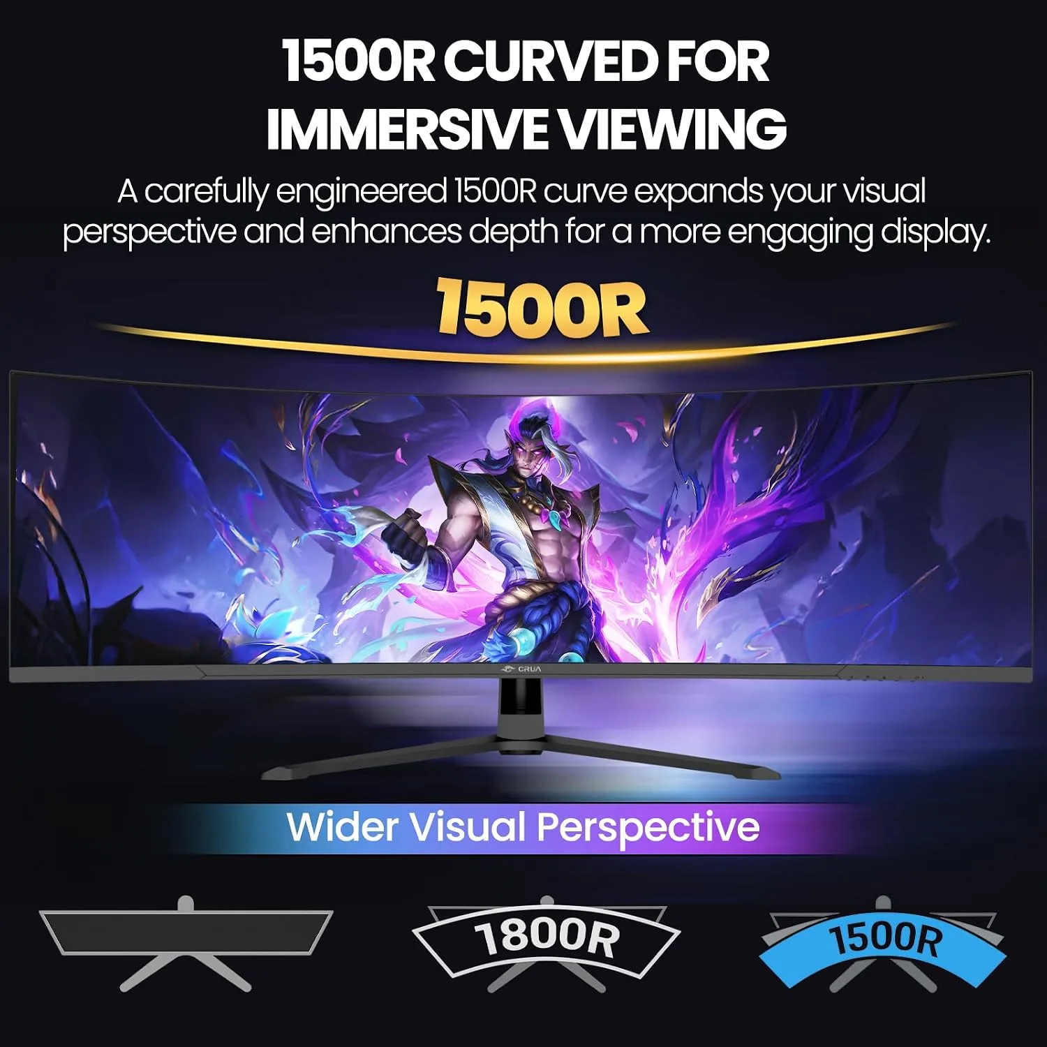 CRUA 45" DQHD 240Hz Ultrawide Curved Gaming Monitor, 1500R, FreeSync, Black