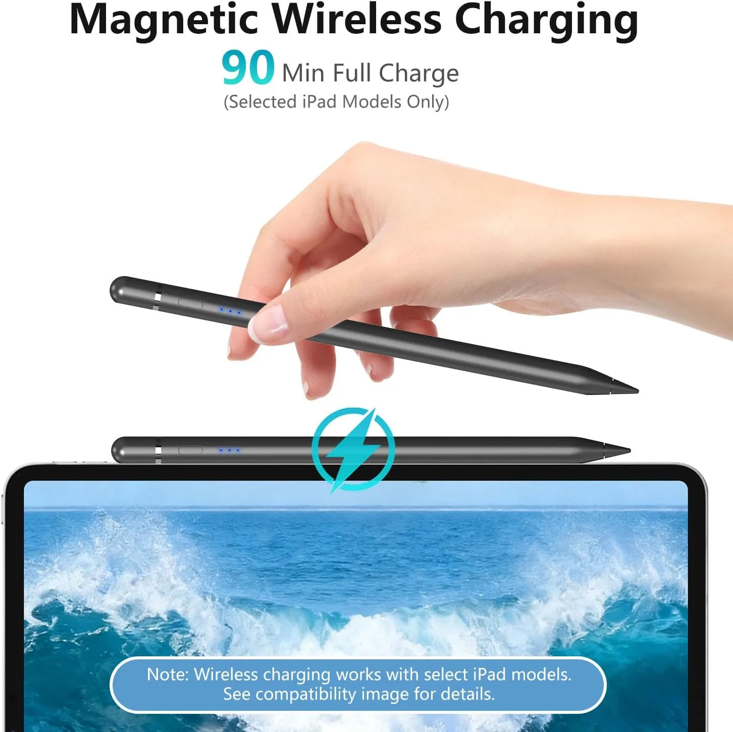 Stylus Pen for iPad 2018–2026, Wireless Charging iPad Pencil 2nd Generation &1st Generation with Tilt Sensitivity& Palm Rejection, 2X Fast Charge Pencil for iPad A16 Pro 11/12.9/13, Air, Mini Black