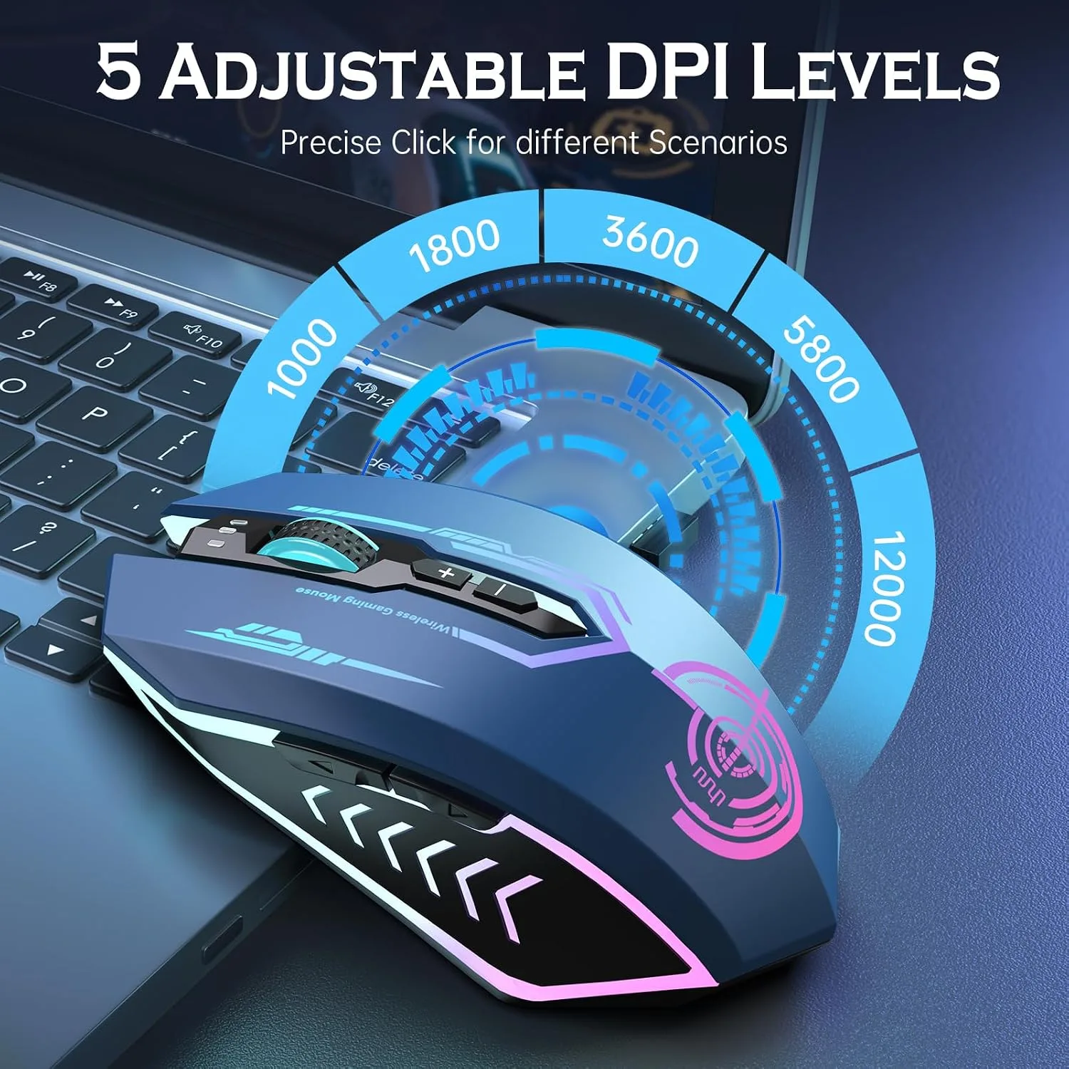UHURU Wireless Gaming Mouse, Rechargeable 10000 DPI LED PC Mouse