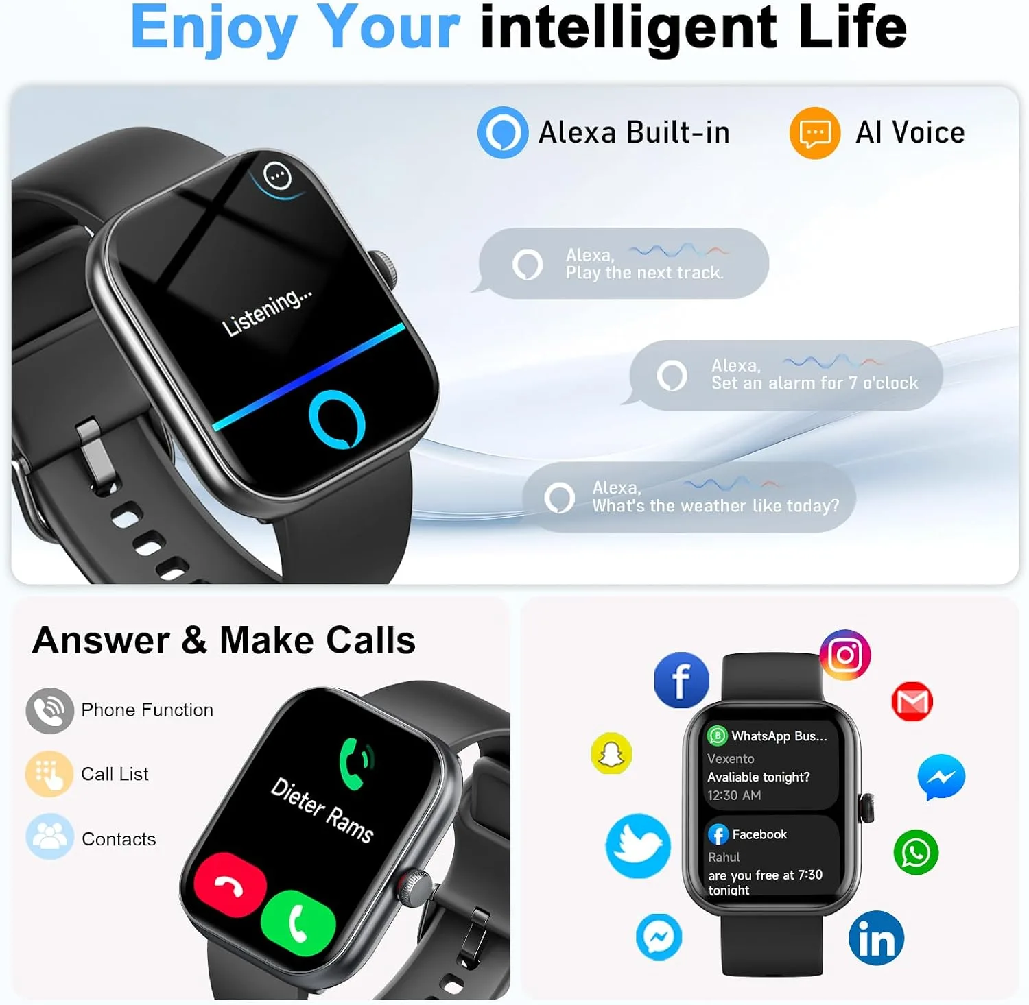 Smart Watch for Women Men, Alexa Built-in, Smartwatch for iPhone & Android Bluetooth Call, 1.91" HD Fitness Tracker with Heart Rate/SpO2/Sleep Monitor, IP68 Waterproof, Fitness Watch 100+ Sports Modes