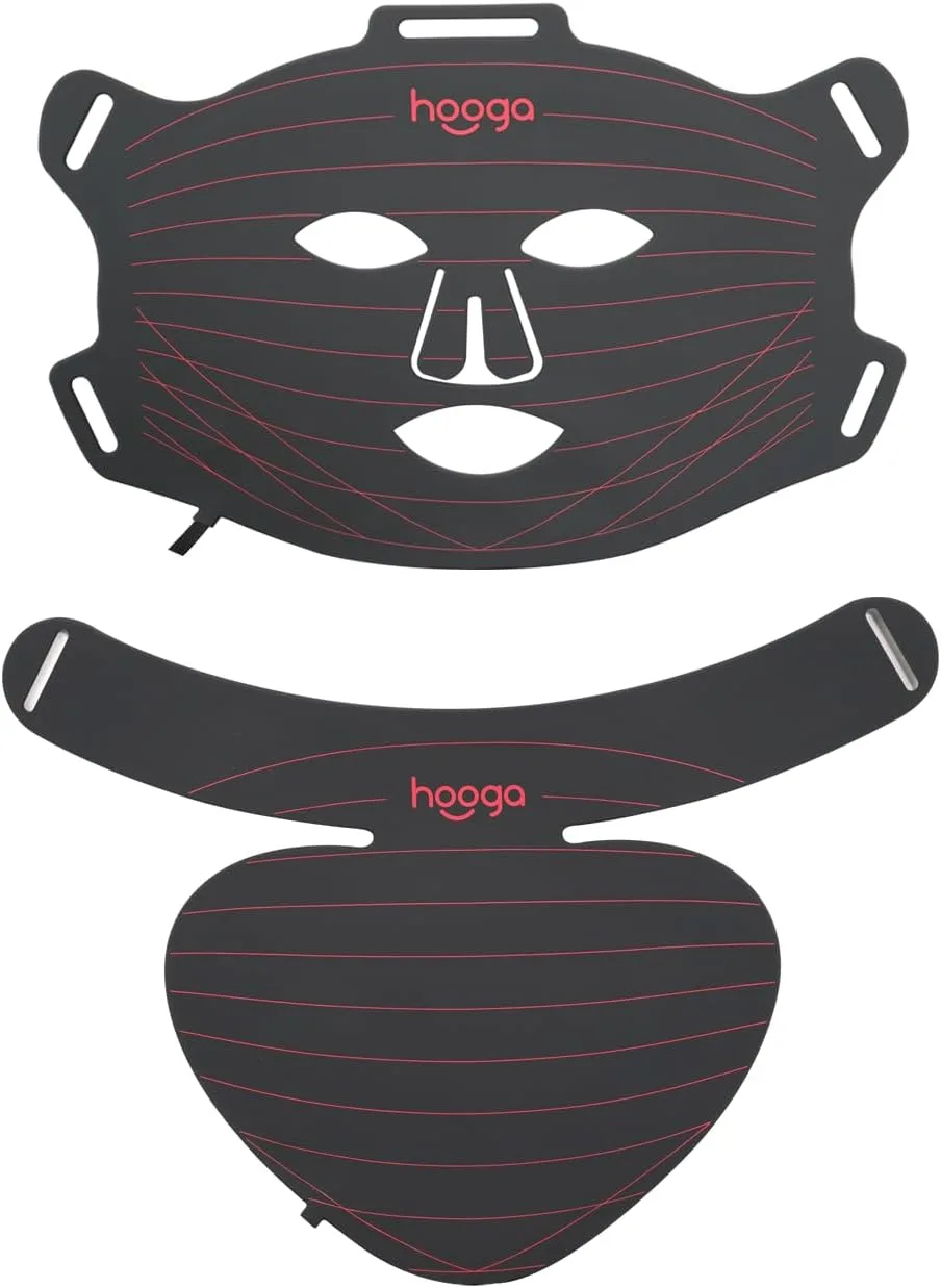Hooga Red Light Therapy Mask – LED Face & Neck Light Therapy Mask Set, 630nm 660nm Red & 850nm Near Infrared, Tri Chip LEDs, Rechargeable, Adjustable Comfortable Fit