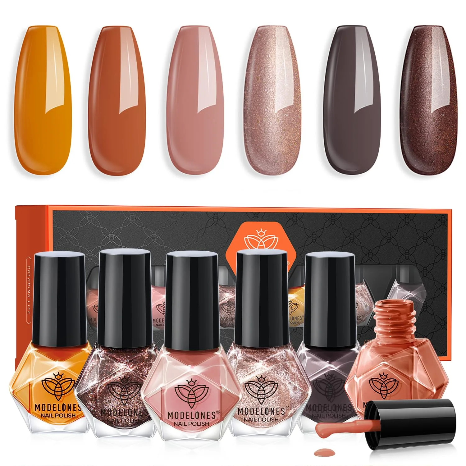 modelones Fall Nail Polish, 6 Colors Nude Brown Maroon Nail Polish Set