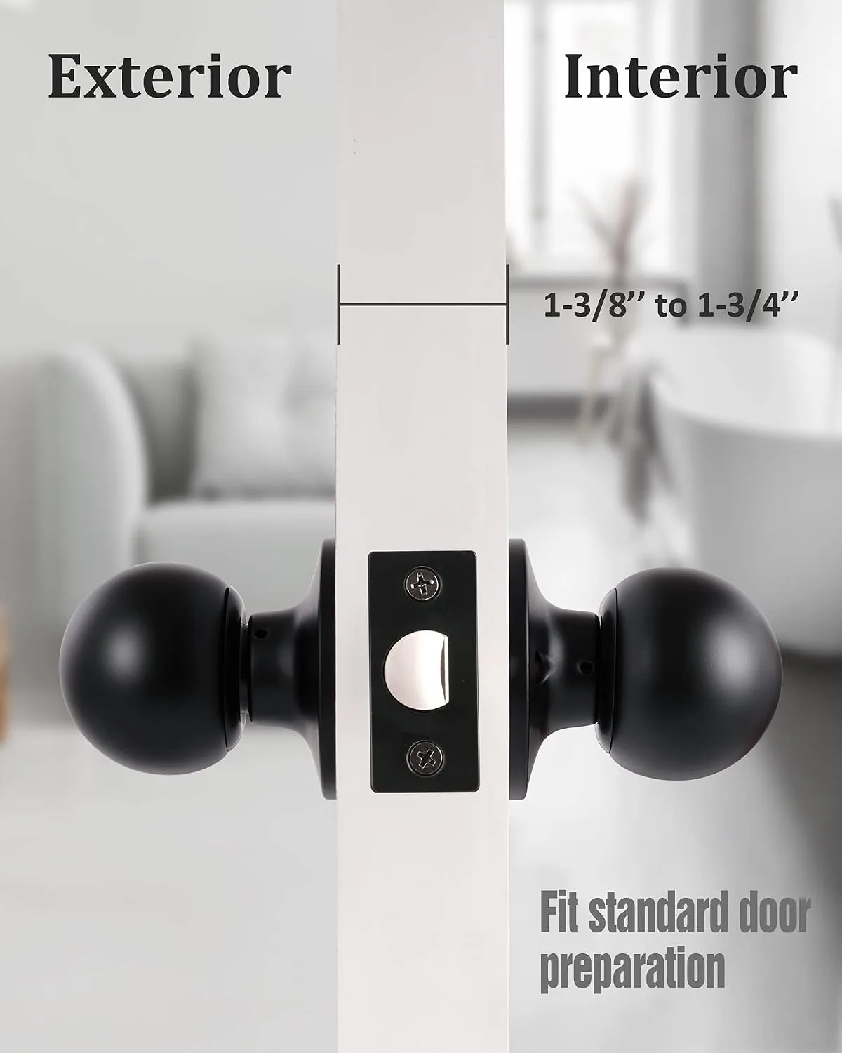 Lanwandeng Matte Black Passage Keyless Door Knobs for Closet/Hall/Conference Room, Round Ball Interior Door Knob