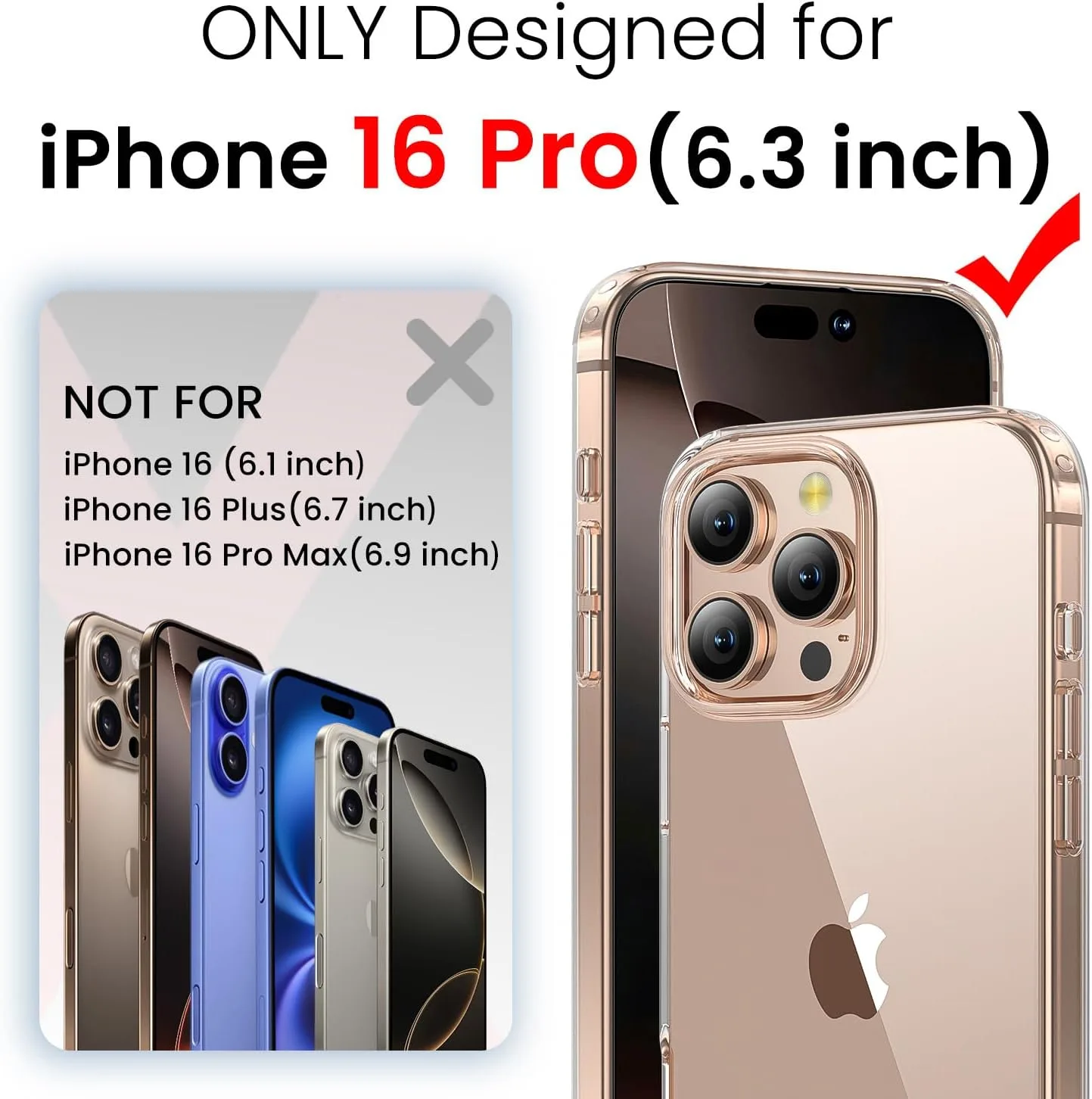 toushion 3 in 1 for iPhone 16 Pro Case Transparent