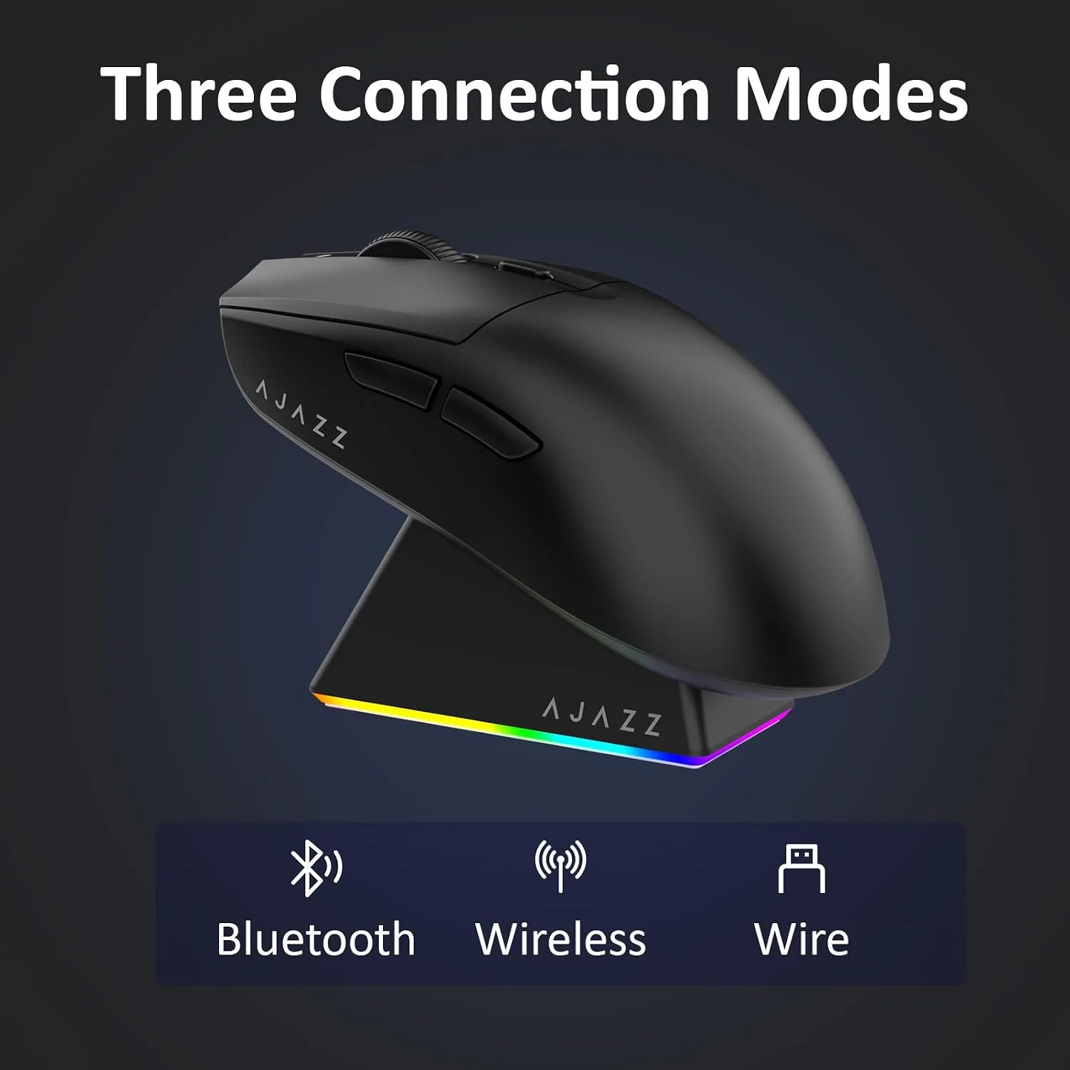 AJAZZ AJ139 V2 MC Wireless Gaming Mouse with RGB Charging Dock, 66g Ultra-Lightweight Tri-Mode Optical Mouse, 24000 DPI PAW3311 Sensor, Ergonomic Rechargeable Gaming Mouse for PC/Mac - Black