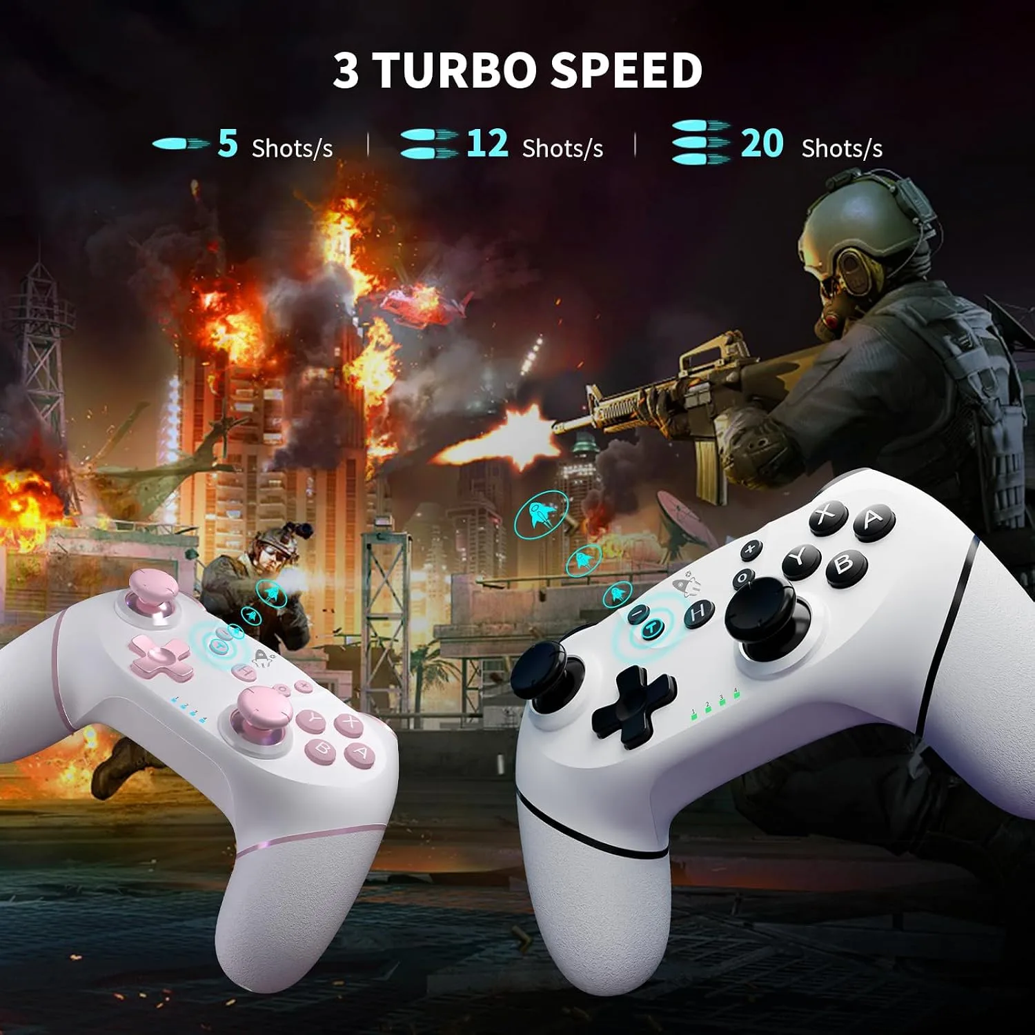 AceGamer Wireless Pro Controller for Nintendo Switch/Lite/OLED/Switch 2/PC, 2 pack, Hall Effect Joystick for Switch 2 Pro Controller with Wake-Up/Dual Vibration/Turbo/Ergonomic ! (White and Pink)