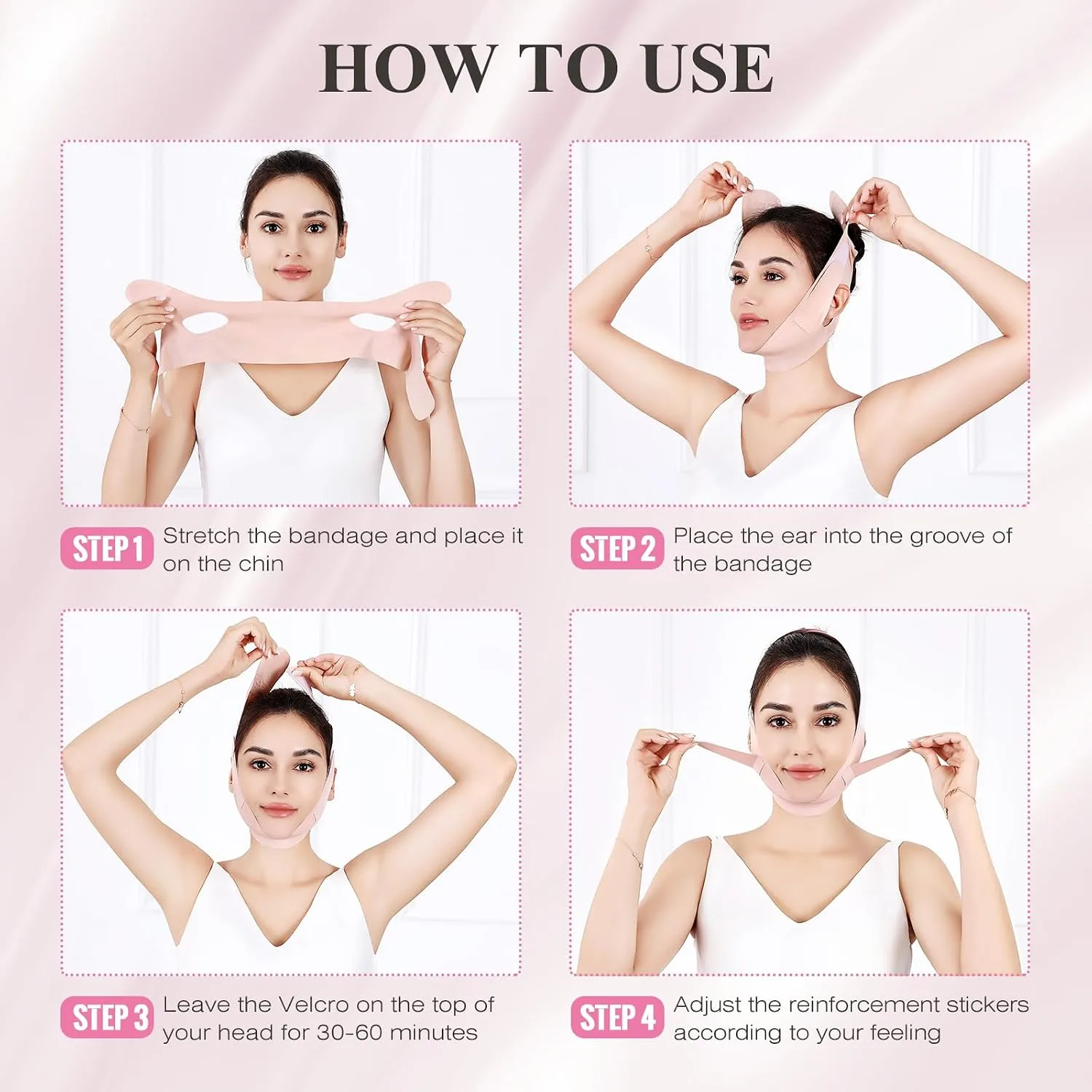 Juskaa Chin Strap for Sleeping,Adjustable Chin Strap,Jaw Strap,Jawline Shaper,V Line Lifting Mask,Pink,M
