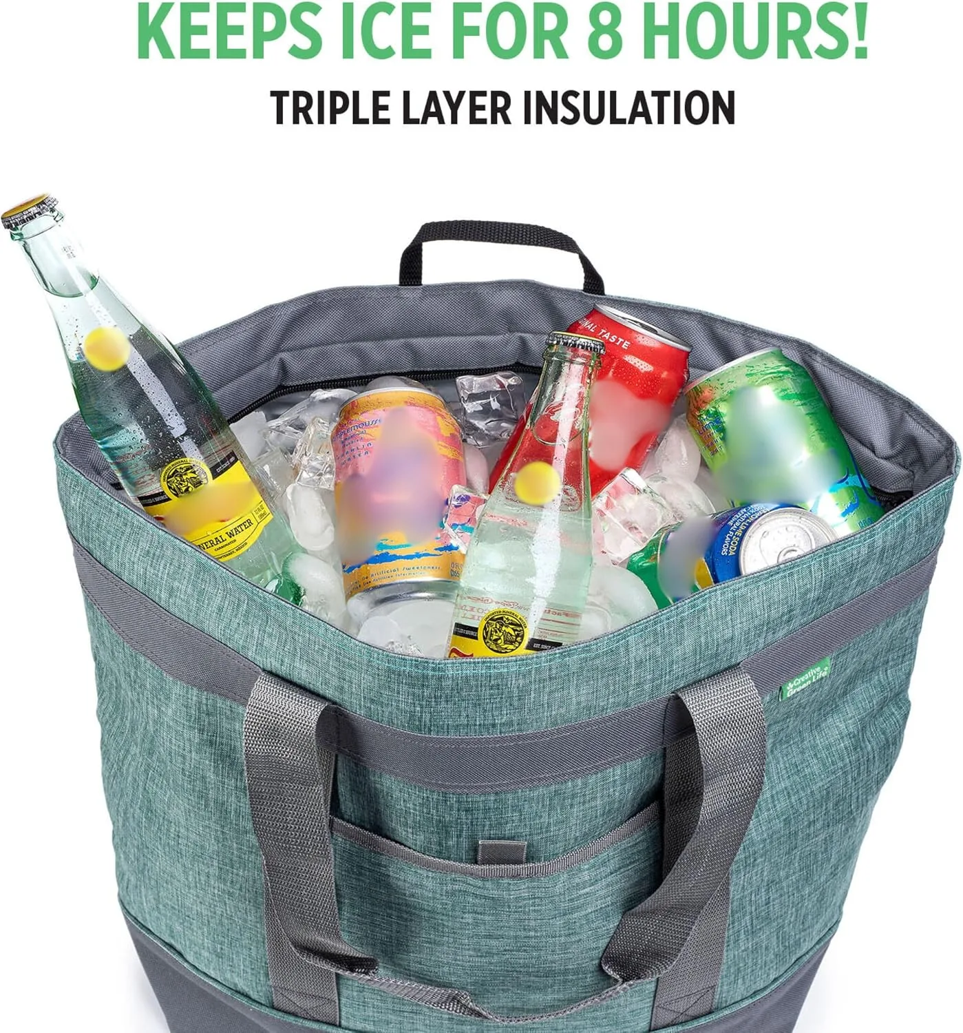 Jumbo Insulated Cooler Bag - Heavy Duty Soft Insulated Grocery Bag (Green)