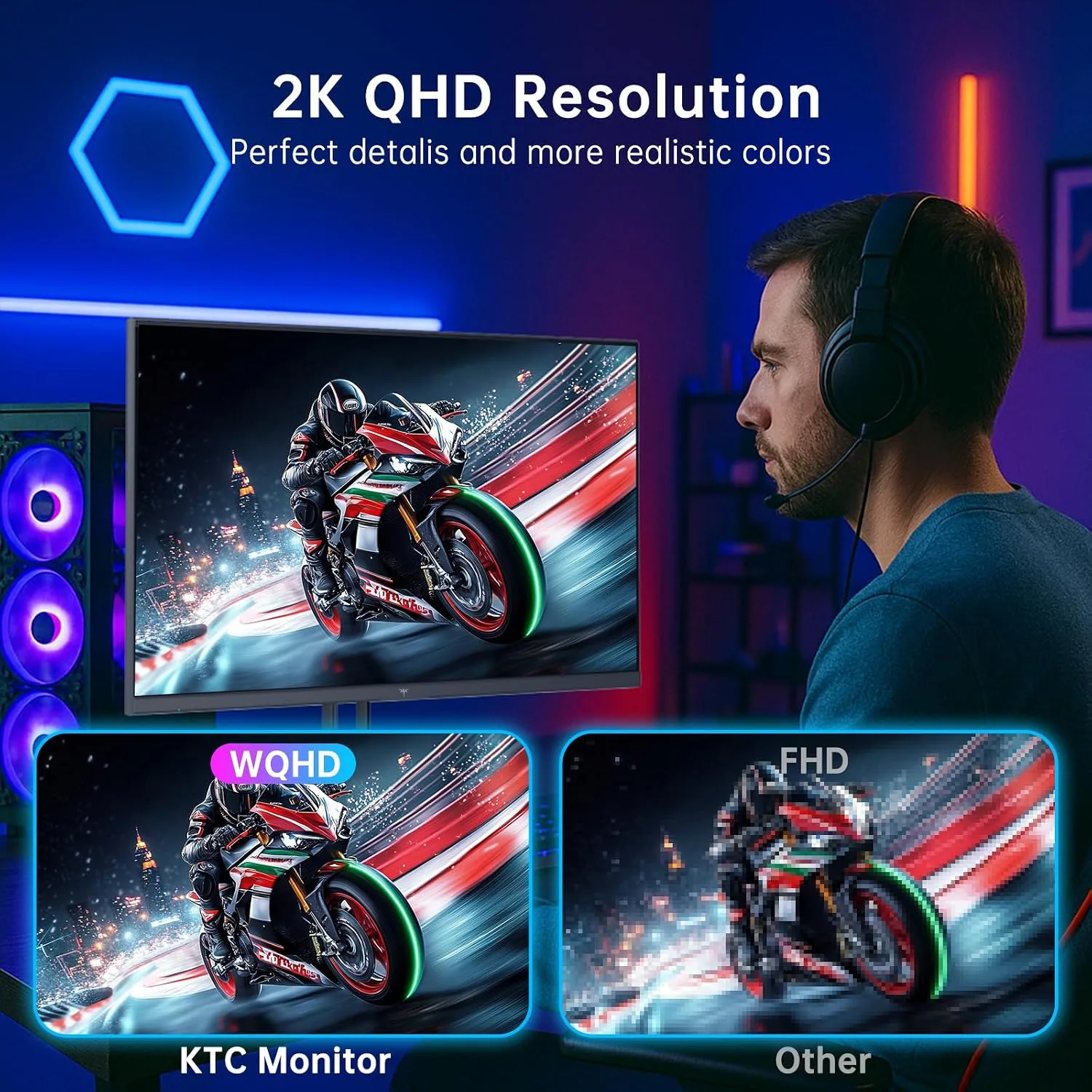 KTC 27 Inch Gaming Monitor 220Hz, 2K QHD Monitor 1ms w/Speakers H27T22C-3