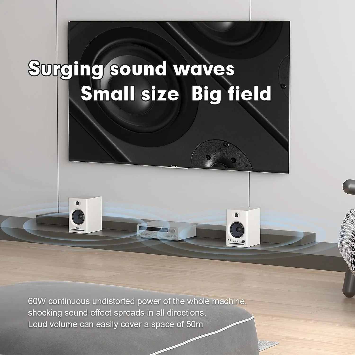 Ortizan C7 Powered Studio Monitors Pair with Bluetooth 5.3, White