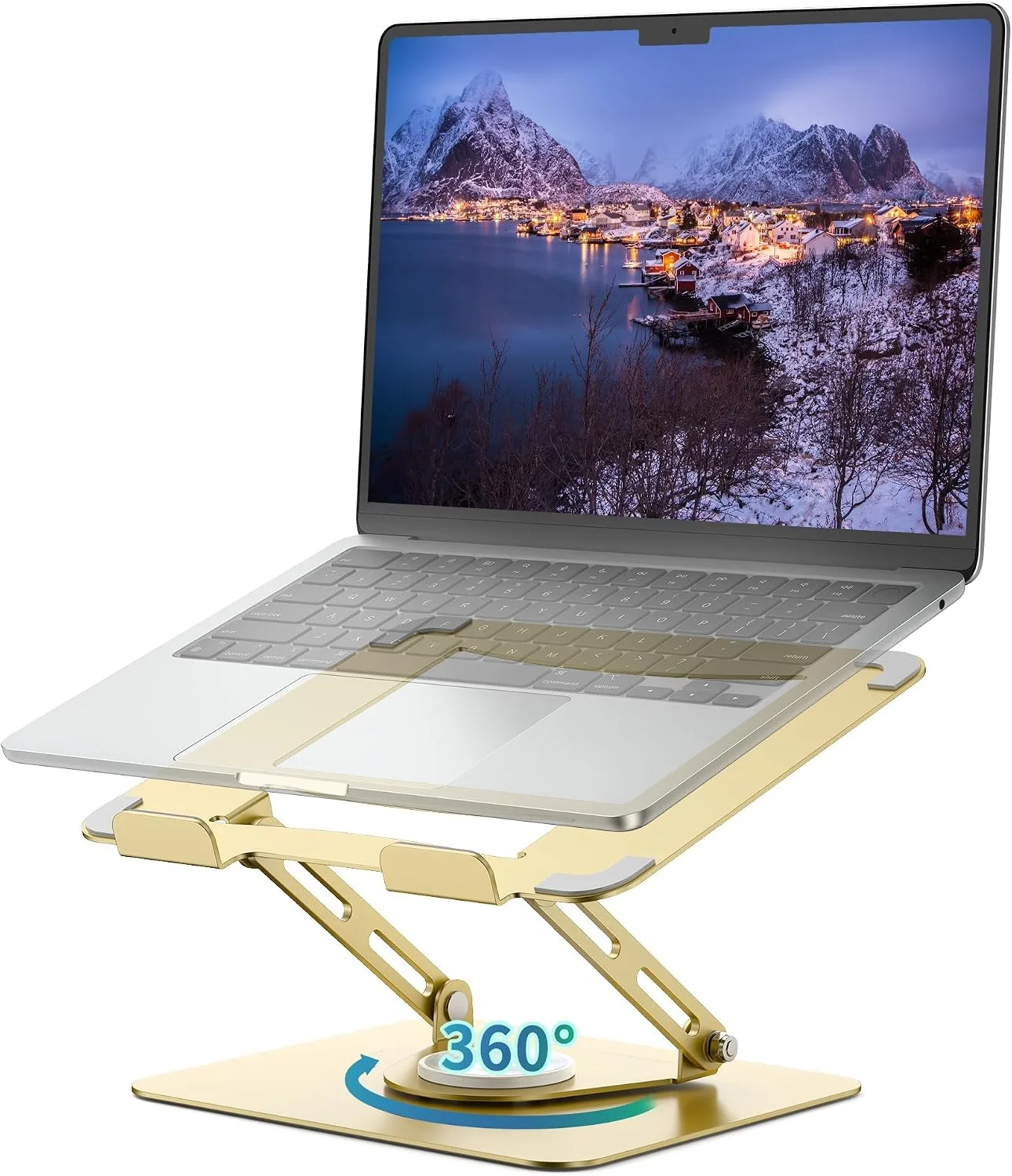 Soporte para laptop Alashi con base giratoria 360°, ajustable y plegable, compatible con laptops de 10 a 17 pulgadas, dorado