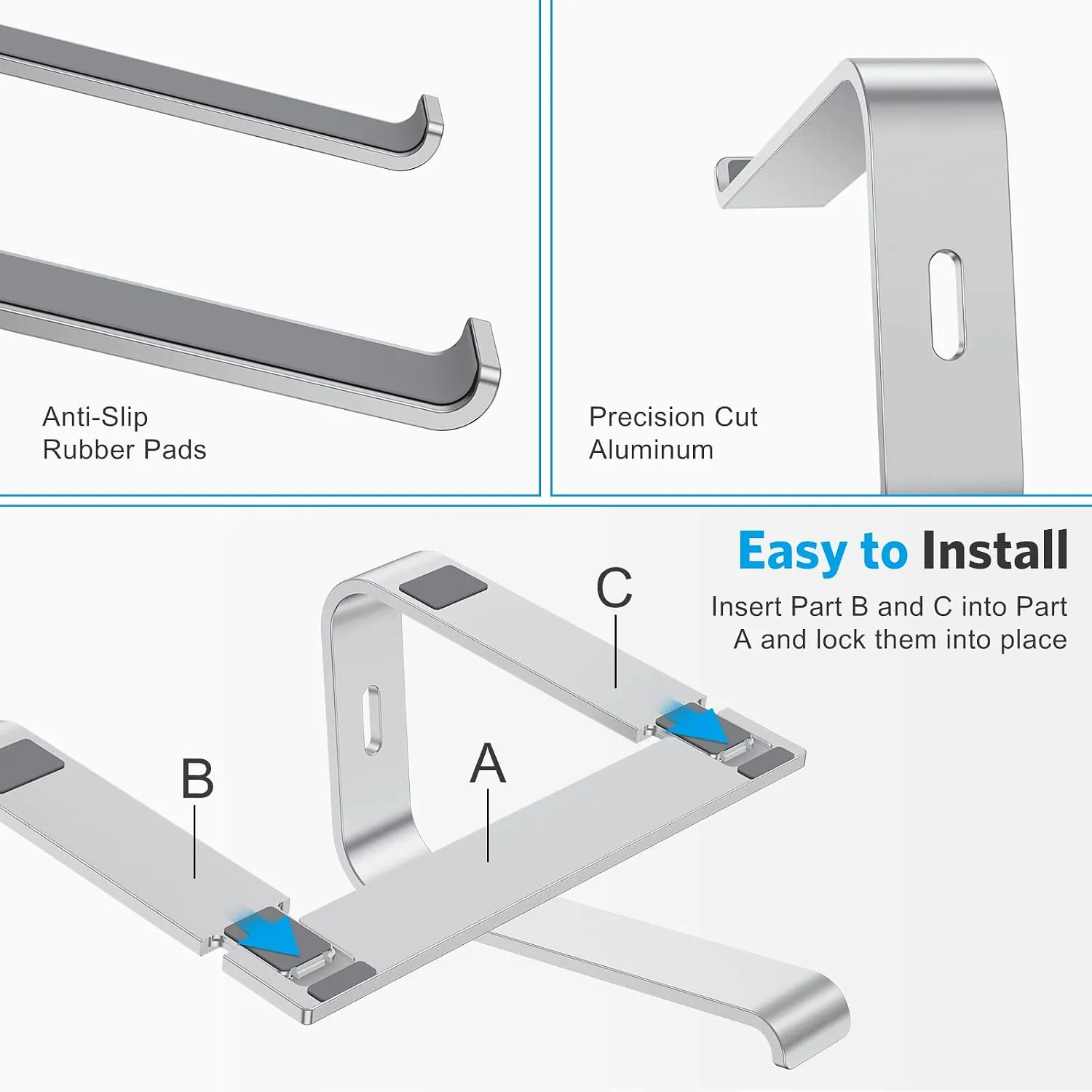OMOTON Laptop Stand, Detachable Mount for MacBook Air/Pro Dell HP Silver