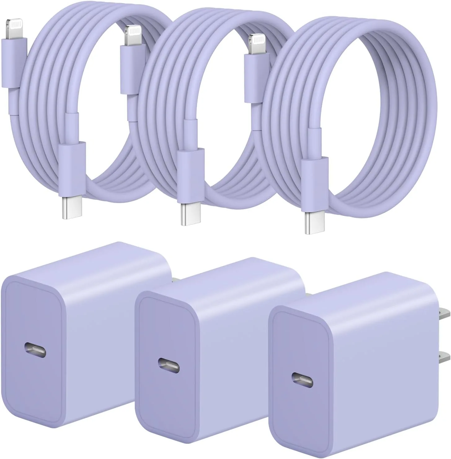 iPhone Fast Charger 3+3Pack 20W USB C Wall Charger with 6FT Fast Charging Cable Compatible with iPhone 14/13/12/11/Pro/Pro Max-Purple