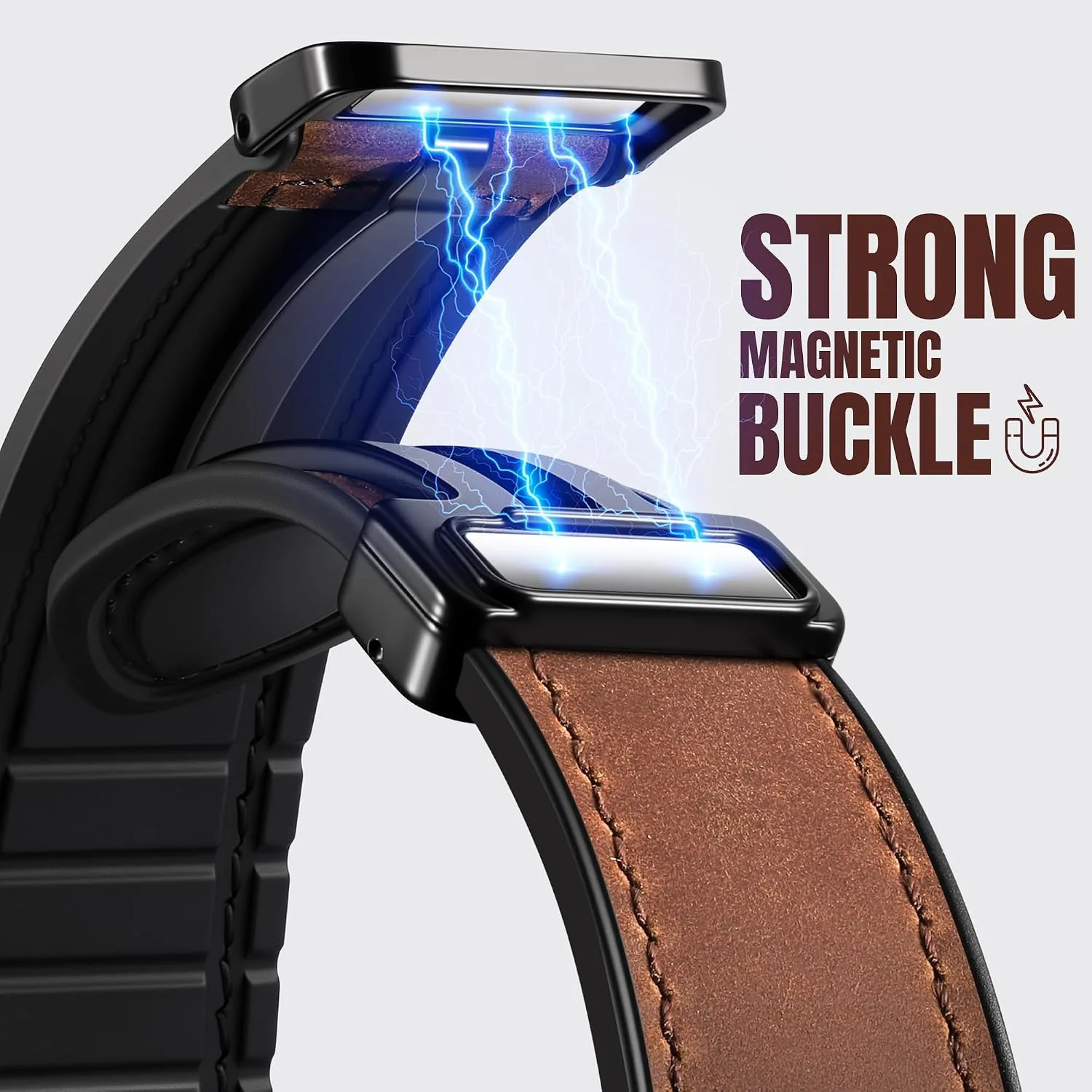 Charlam Magnetic Leather Bands Compatible with Samsung Galaxy Watch 7 Band 6 5 4 FE Active 2 40mm 44mm/Watch 6/4 Classic/Watch 5 Pro/3, 20mm Genuine Leather Straps for Samsung Watch Bands Men Women