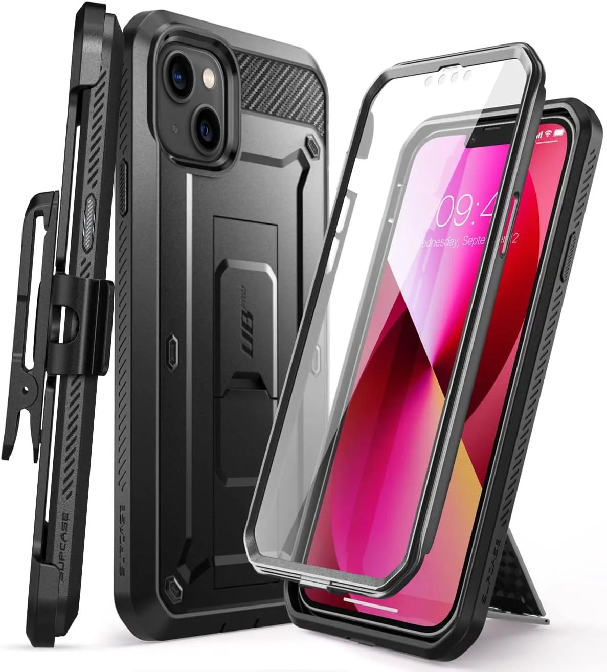 SUPCASE for iPhone 13 Case (6.1 inch) with Screen Protector, Black