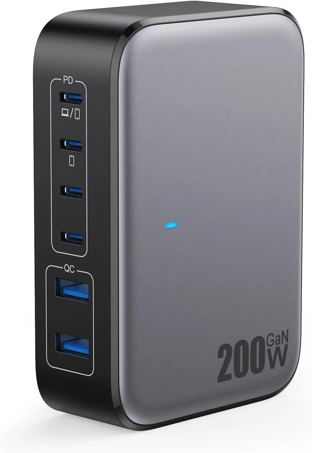 USB C Charger 200W USB Charging Block,6 Ports GaN IV Foldable Wall Charger Outlet Plug,QC4.0 Fast Charging Station Hub,PD 65W Laptop Adapter for MacBook Pro/Air,Dell,iPhone 16/15,Galaxy,Steam Deck